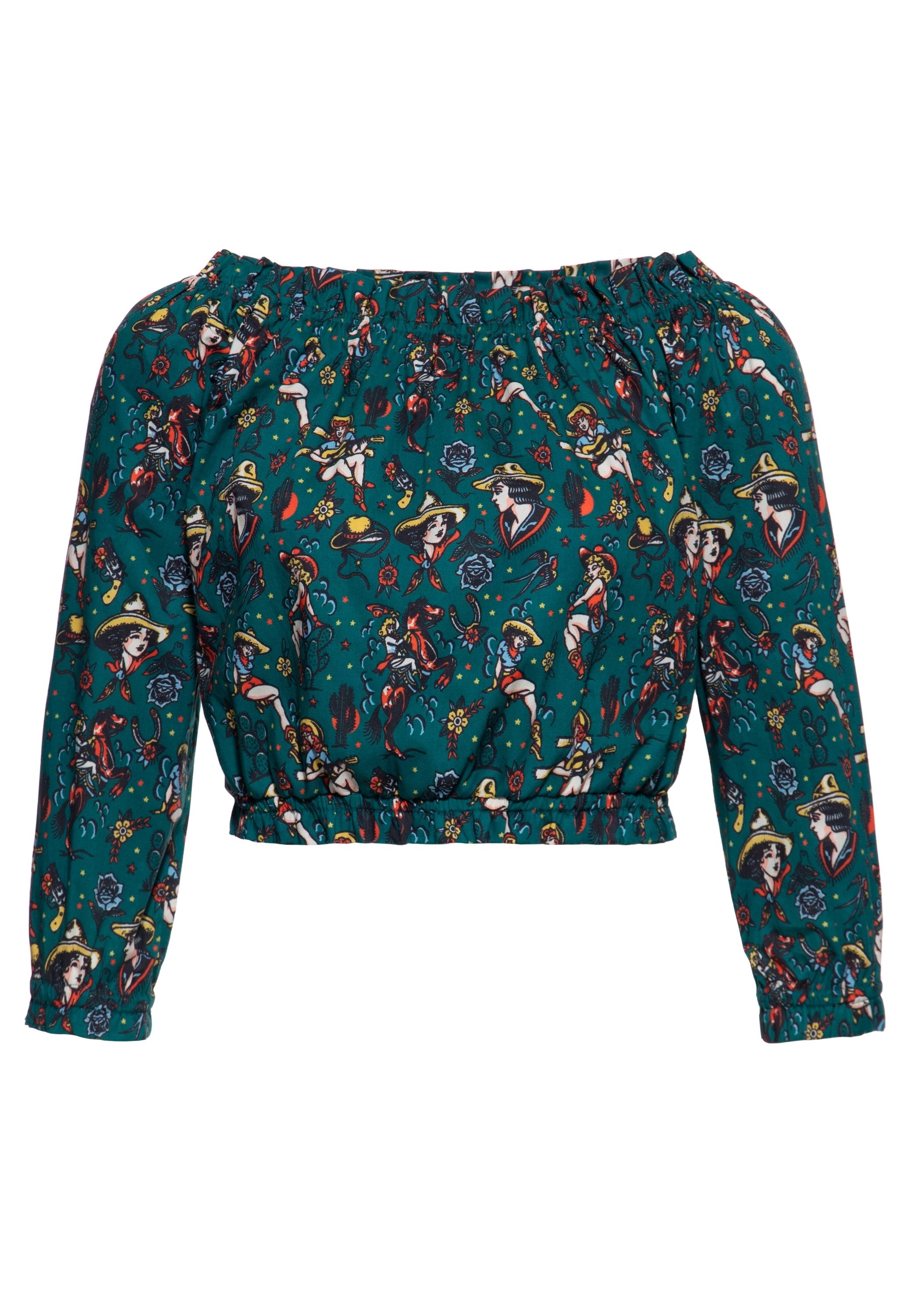 QueenKerosin Kurzarmbluse Cowgirl mit Allover-Print