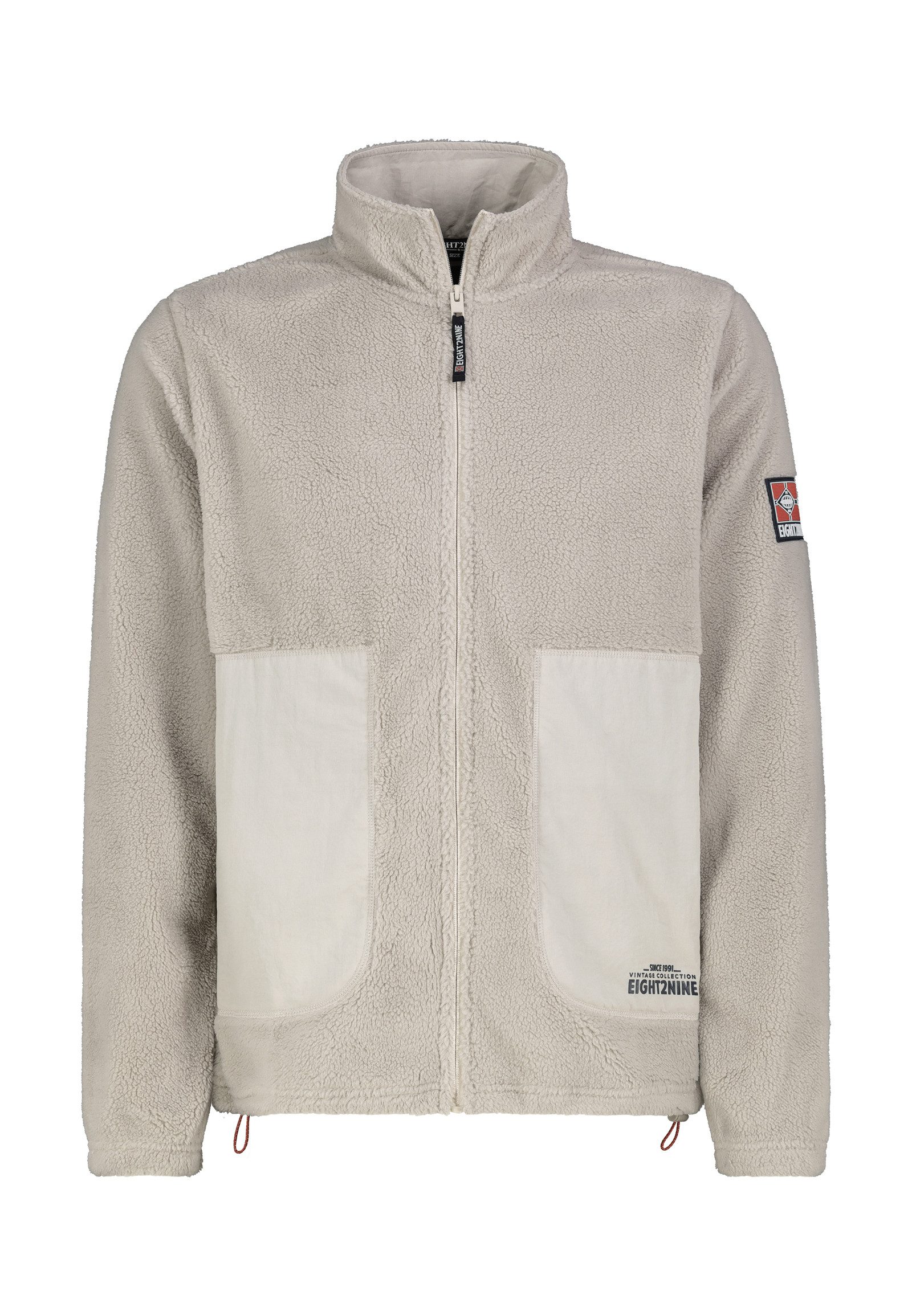 Eight2Nine Fleecejacke Herren Teddyfleecejacke mit Brusttasche und Stehkr Fleecejacke Outdoorjacke Kuscheljacke