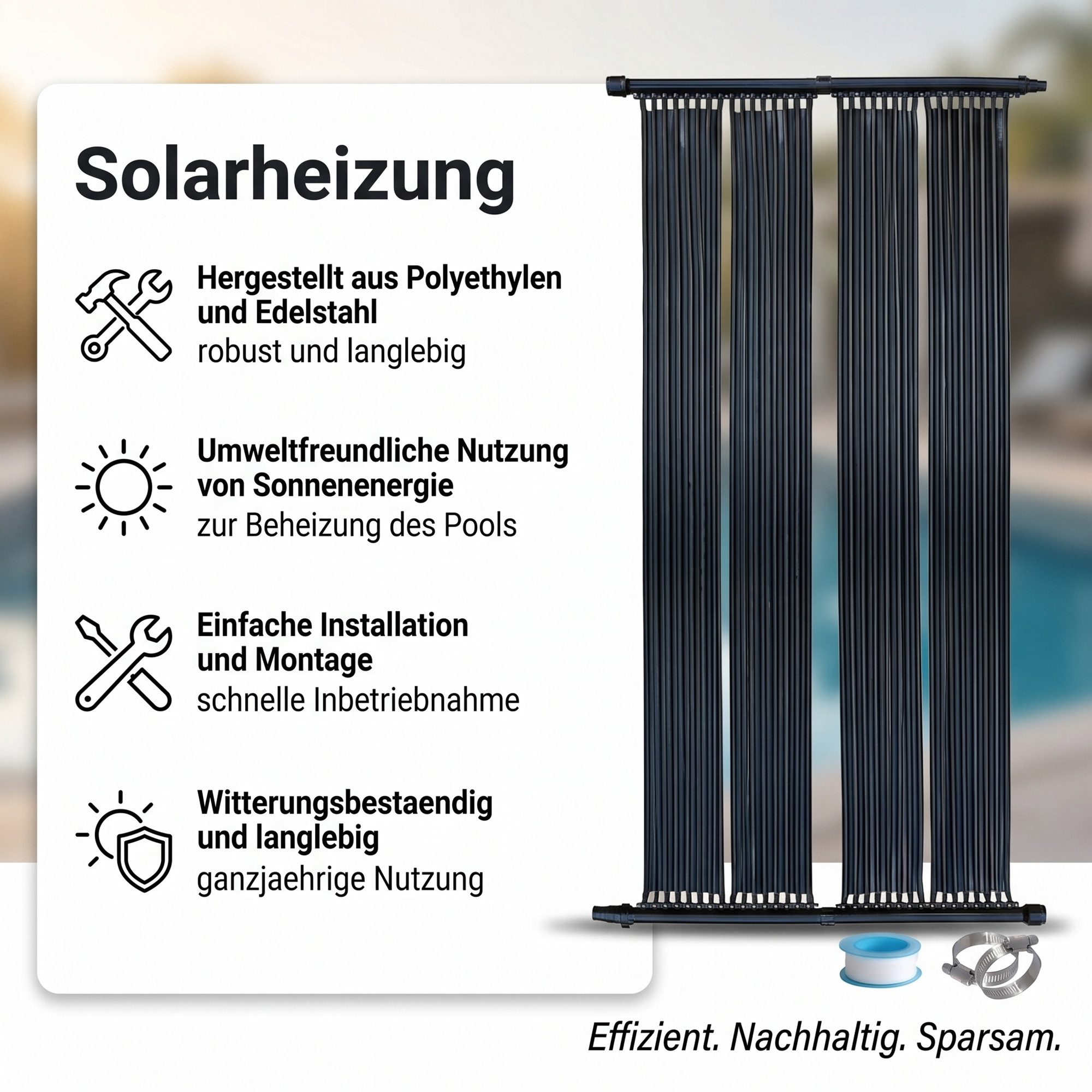 Mucola Pool-Wärmepumpe Solarheizung 605x80CM Solarmatte Poolheizung Schwimmbad Heizung (Stück, 1 tlg), Beliebig erweiterbar
