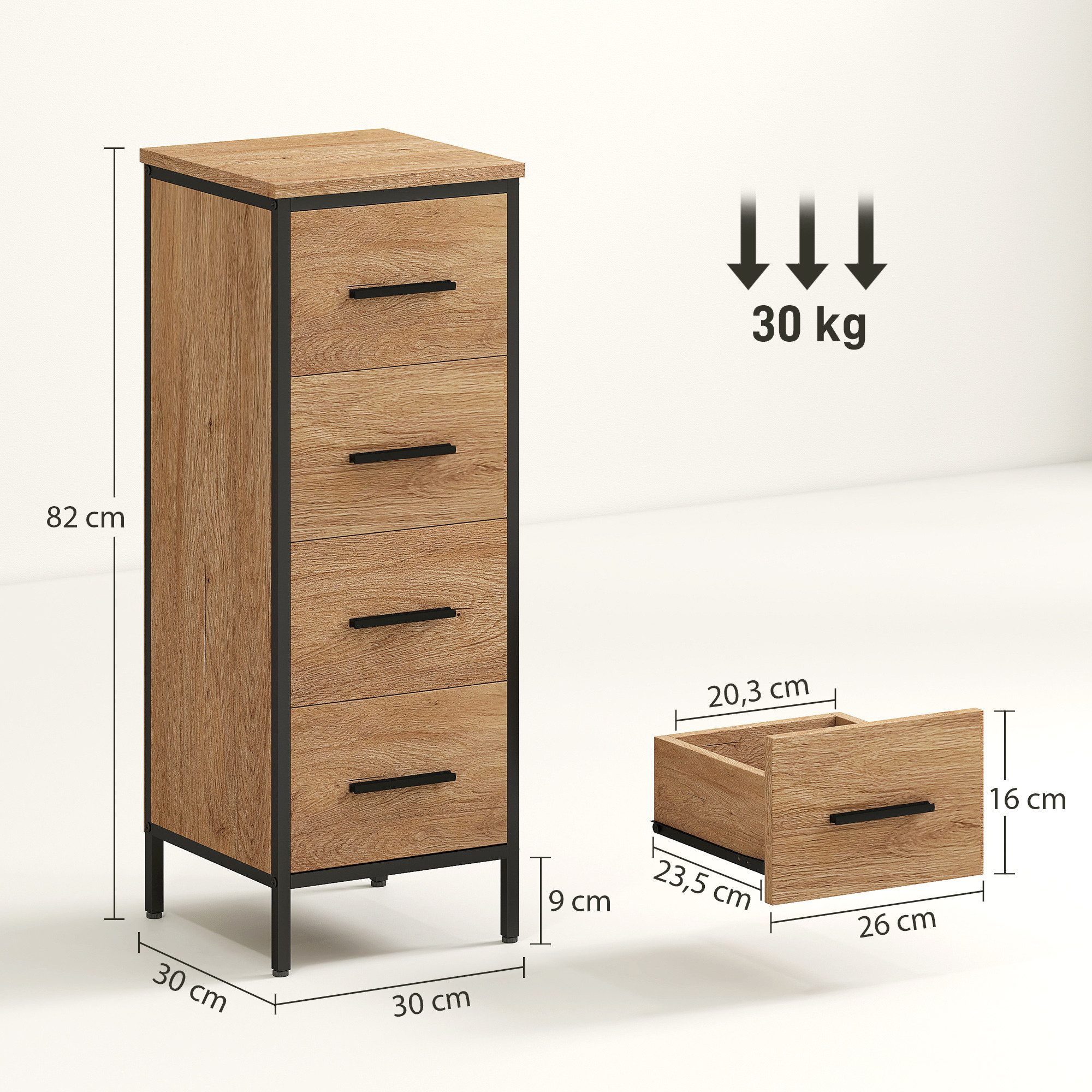 HOMCOM Badkommode Toilettenschrank Beistellschrank mit 4 Schubladen, Nischenschrank (Badezimmerschrank, 1 St., schmal Badschrank), für Badezimmer, kleine Räume, – Bild 3 von 5
