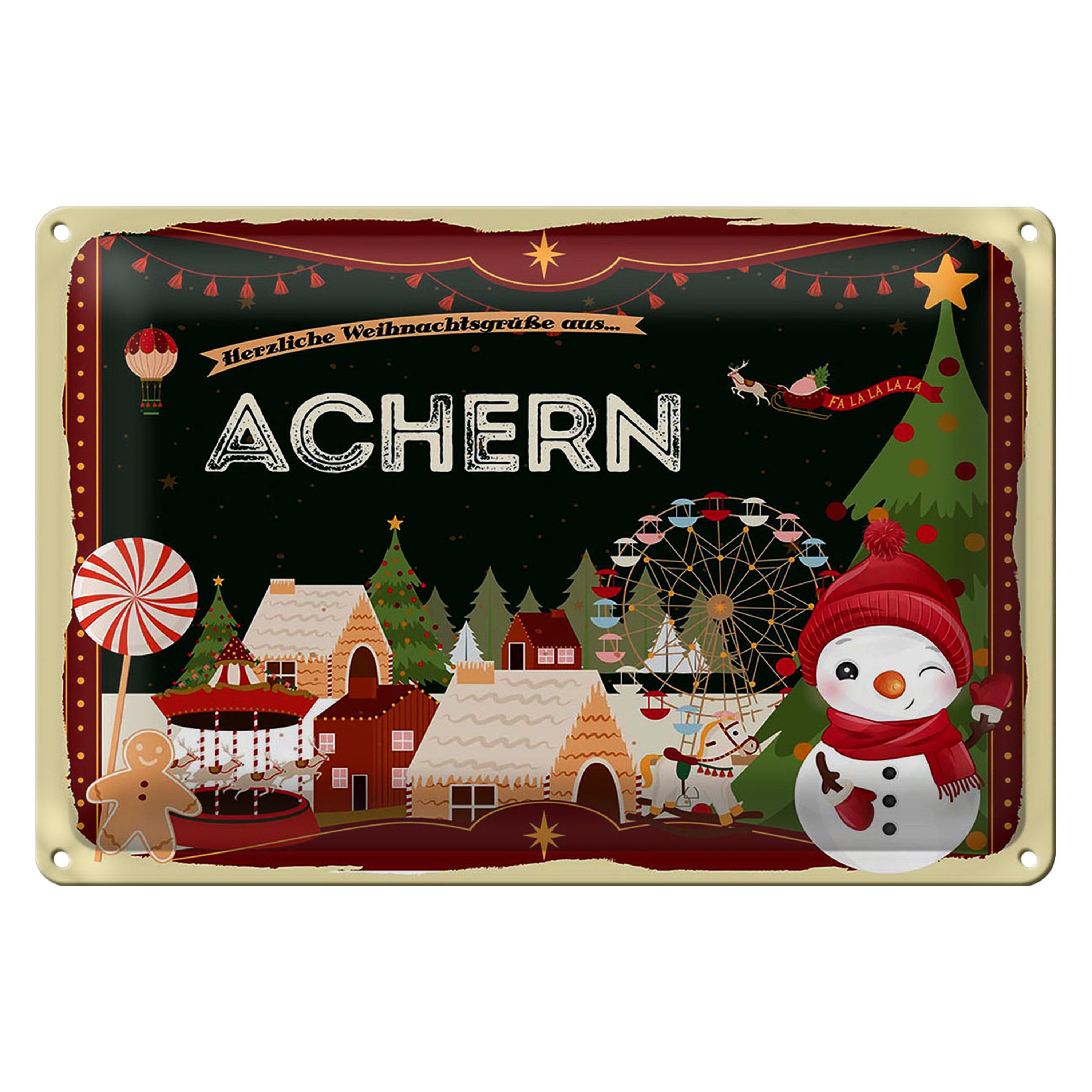 Roomando Metallschild Blechschild Weihnachten Grüße ACHERN 30x20cm