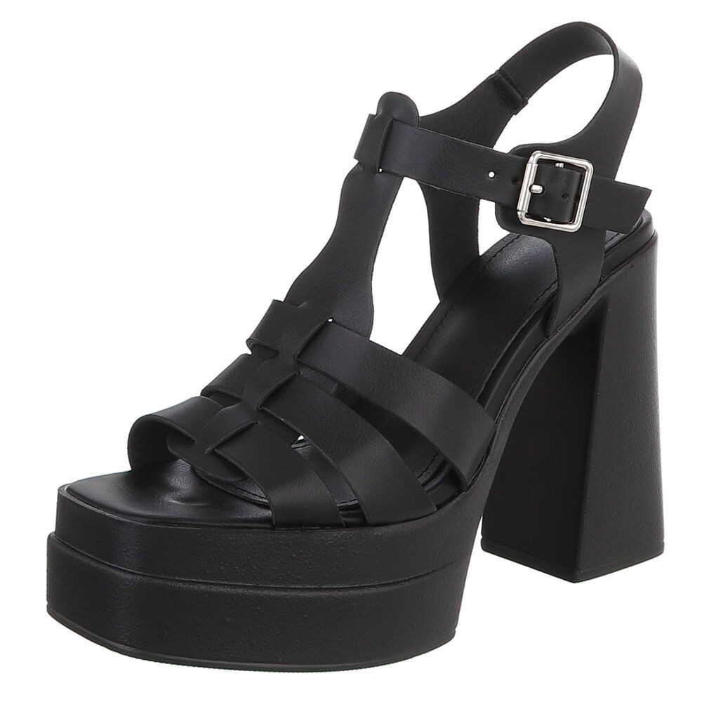 Ital-Design Damen Sandalette Plateau Blockabsatz mit Schnalle Plateausandaletten (91849170) Blockabsatz Sandalen & Sandaletten in Schwarz