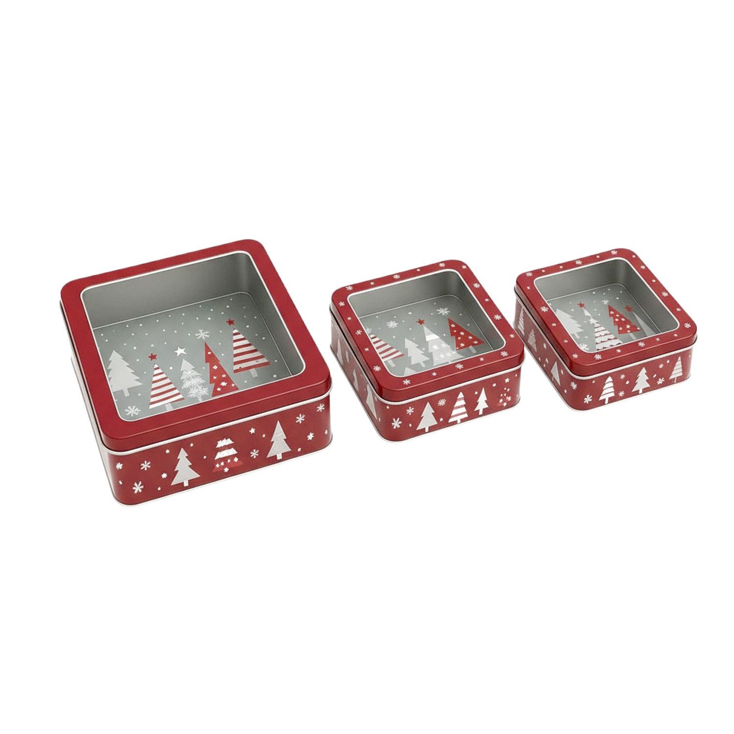 Macosa Home Keksdose Gebäckdosen 3er Set Metall Rot Grau Tanne, (Plätzchenaufbewahrung, Plätzchen Vorratsdose Weihnachten Blechdose), stapelbare Plätzchendose Хранилищаsdose
