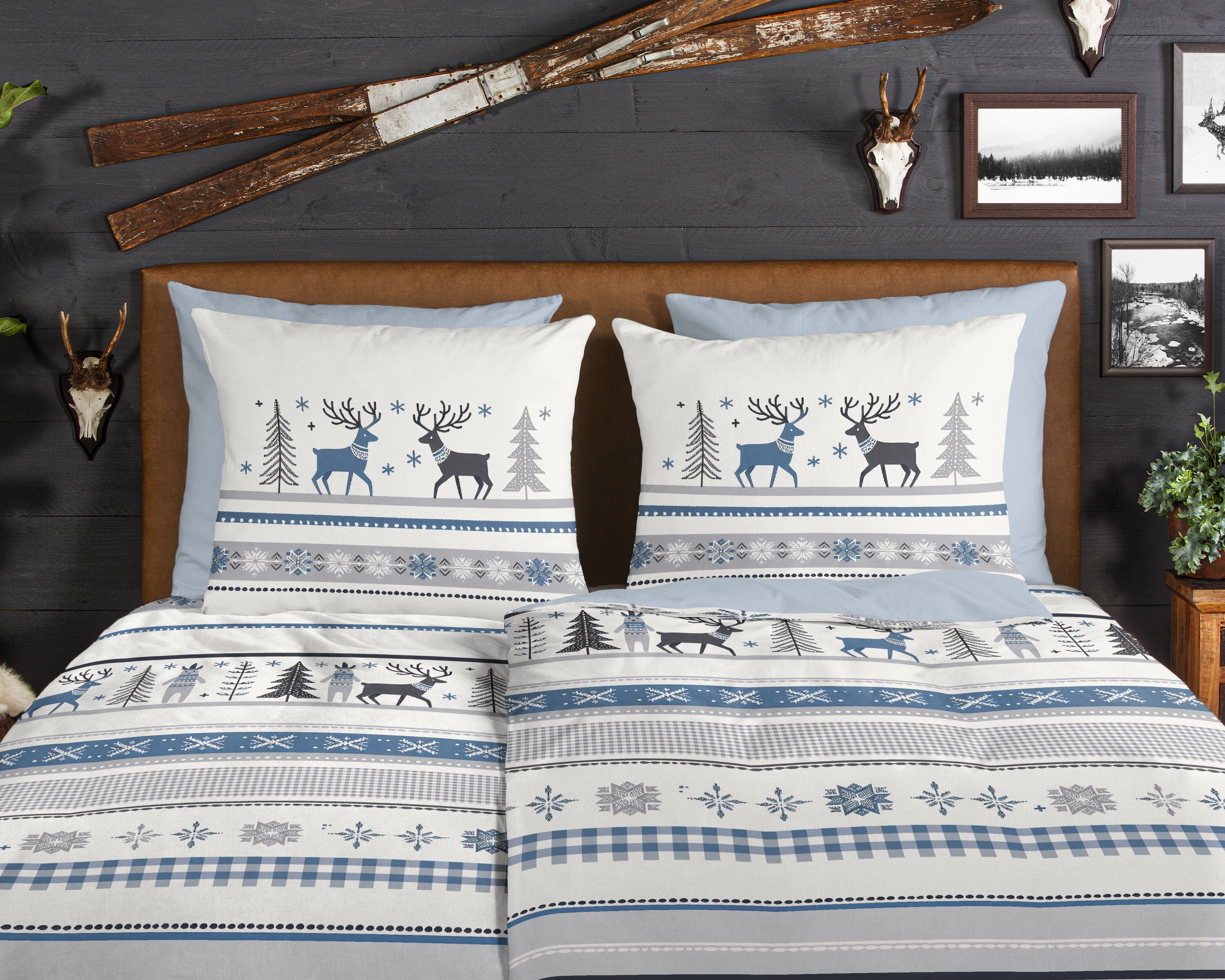 good morning Wendebettwäsche Aila, Biber, Flanell, 2 teilig, Flanell, Biber, Winter, Warm, Reißverschluss, Wendeoptik, Winter – Bild 3 von 5