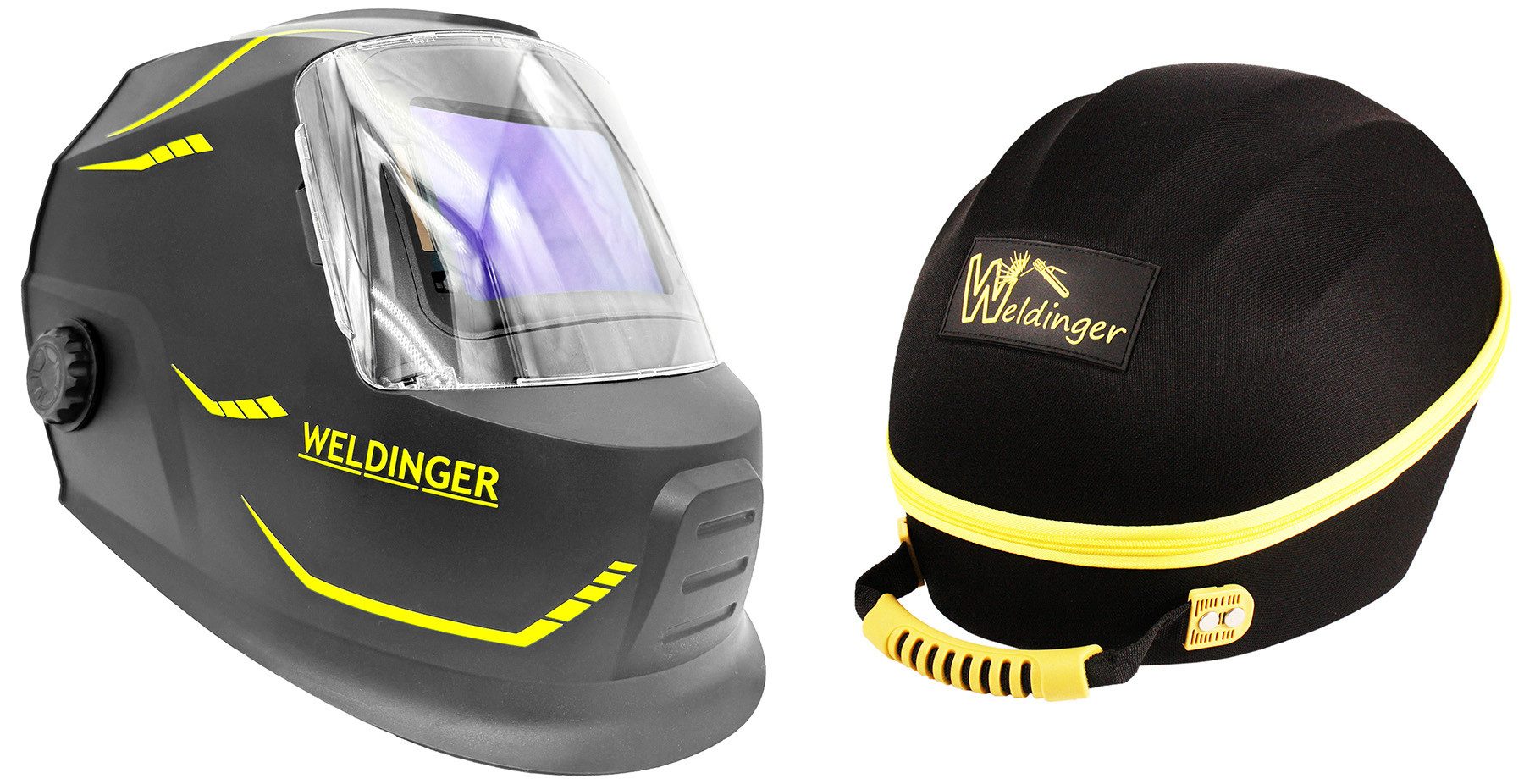 WELDINGER Schweißhelm Automatik-Schweißhelm AH 800 digital premium real colour + Helmcase (Set, 2-tlg., Automatik-Schweißhelm + Helmcase), mit Schleifstufe, Memoryfunktion, robustes Helmcase