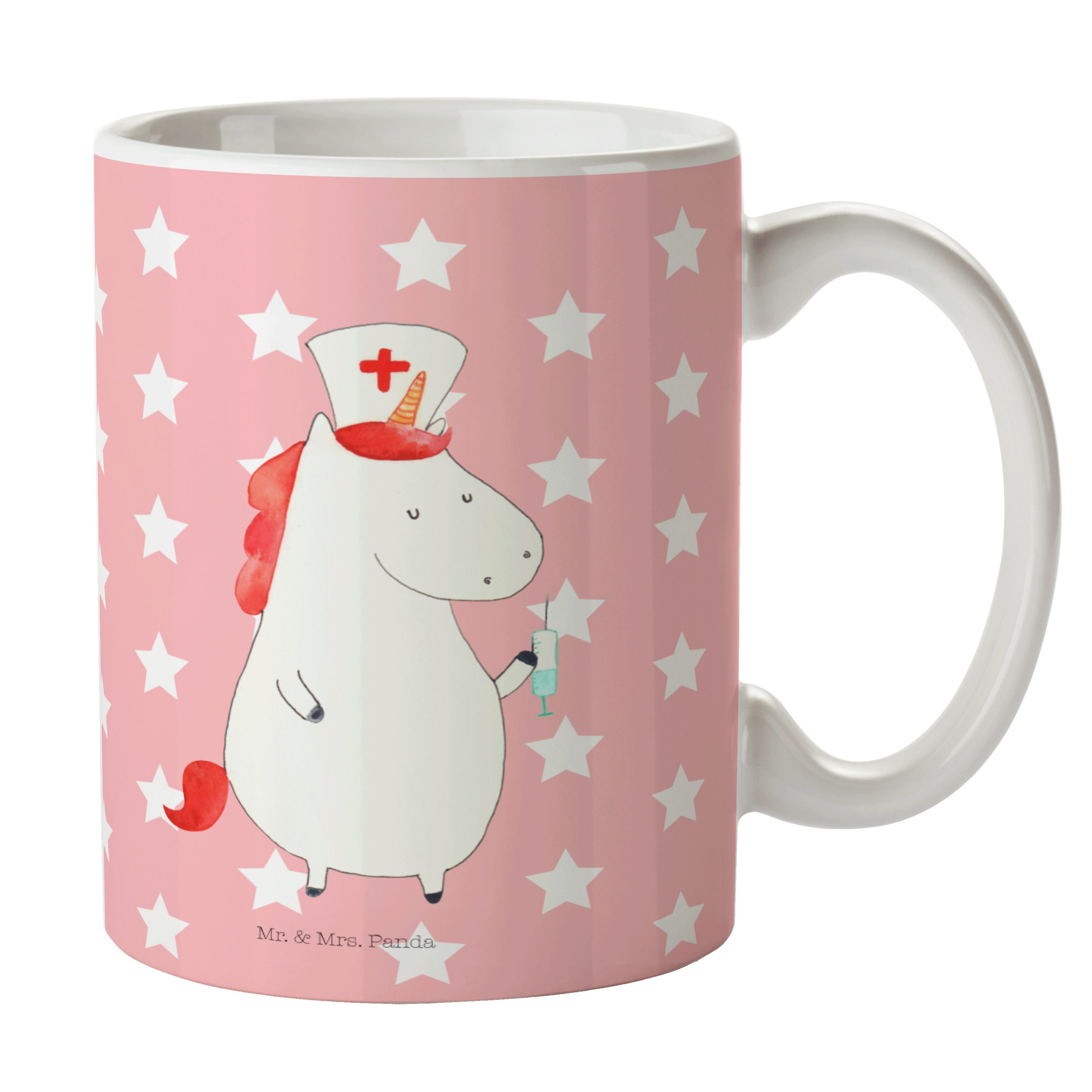 Mr. & Mrs. Panda Tasse Einhorn Krankenschwester - Rot Pastell - Geschenk, Krankenschwester G, Keramik | Tassen