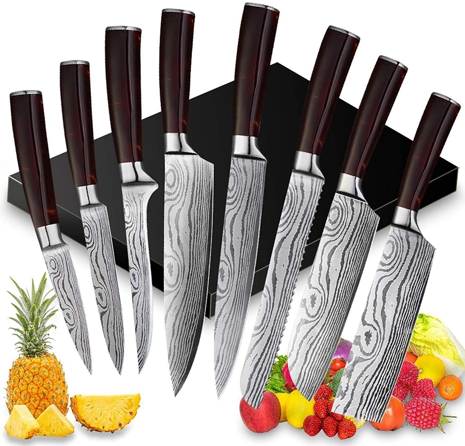 KingLux Messer-Set 8tlg.Küchenmesser Set Allezmesser aus Kohlenstoffstahl (8-tlg) Rot