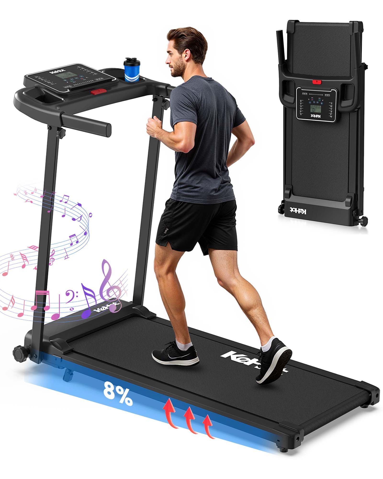kehot Laufband Kompaktes Laufband für Zuhause – 1–12 km/h & 8% Steigung (Bluetooth App Steuerung – 12 Trainingsprogramme für Cardio, Leise & Gelenkschonende Lauffläche – Shock Absorption System), Platzsparend & Klappbar – Ideal für Homegym & kleine Räume