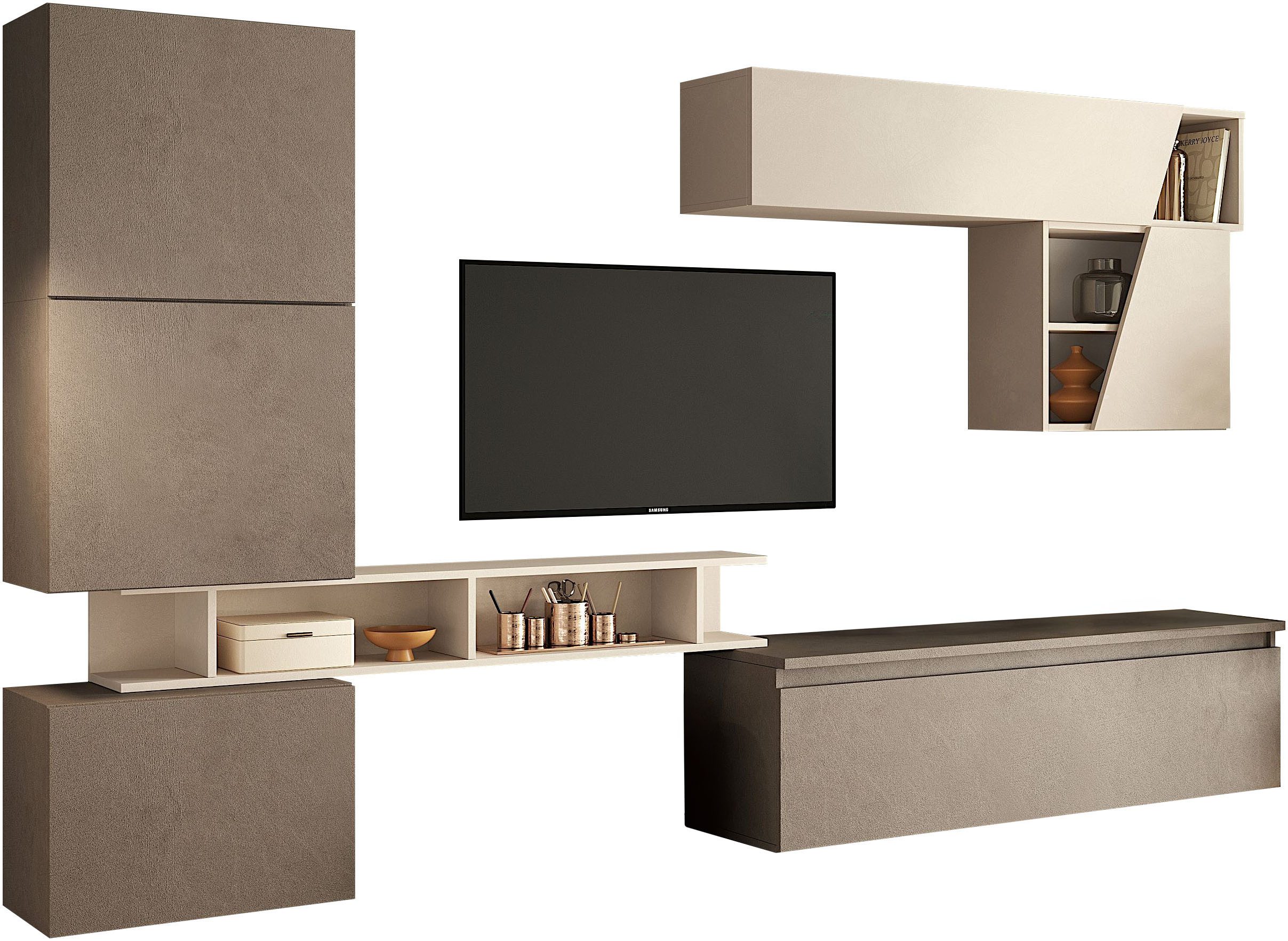 Home affaire Wohnwand Infinity, 7tlg. Breite 285 cm, moderne Mediawand, (7-St), 3x Hängewürfel, Würfel-Element, Hängeschrank, Wandregal)