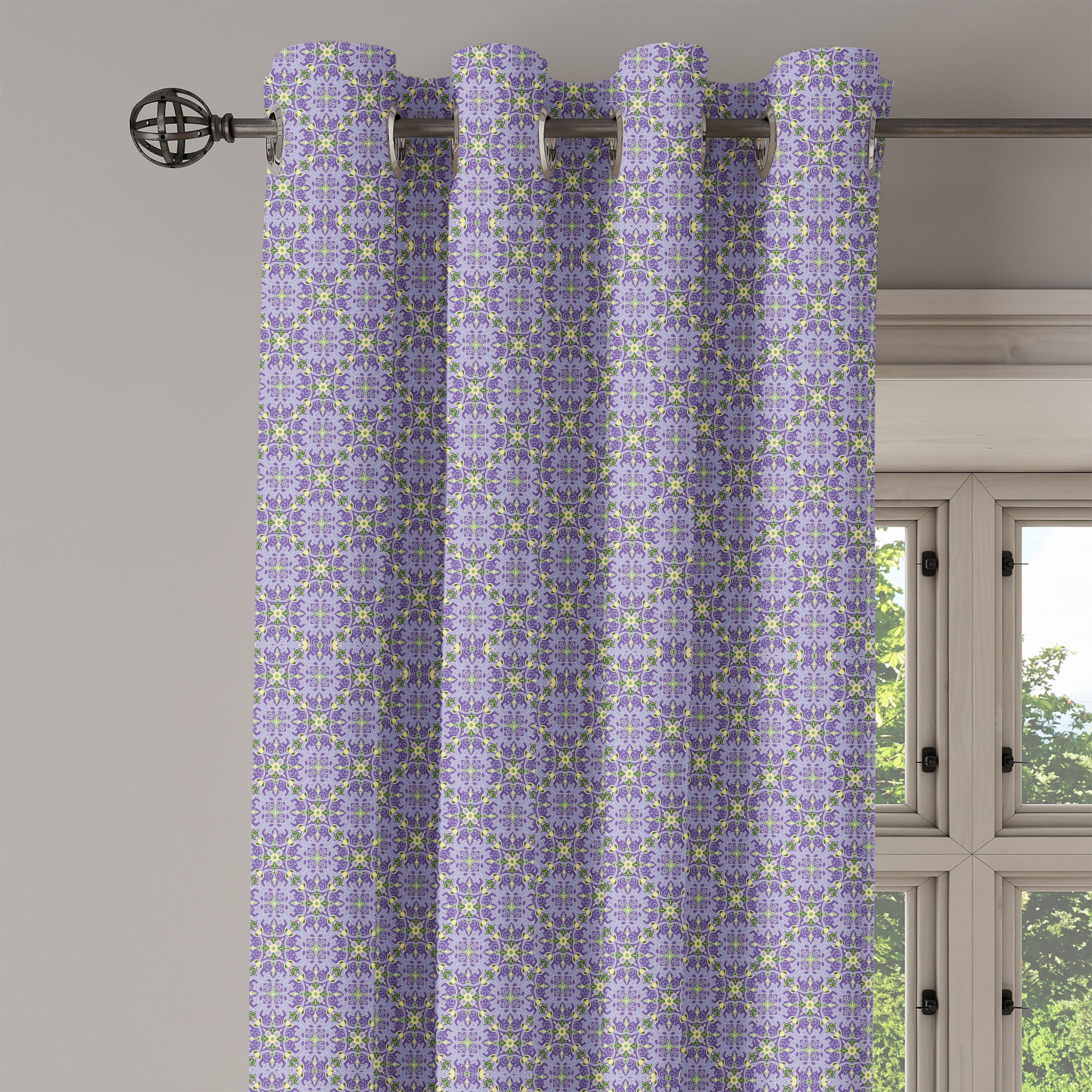 Gardine Dekorative 2-Panel-Fenstervorhänge für Schlafzimmer Wohnzimmer, Aufwändige Blumenmotive Mandala Abakuhaus
