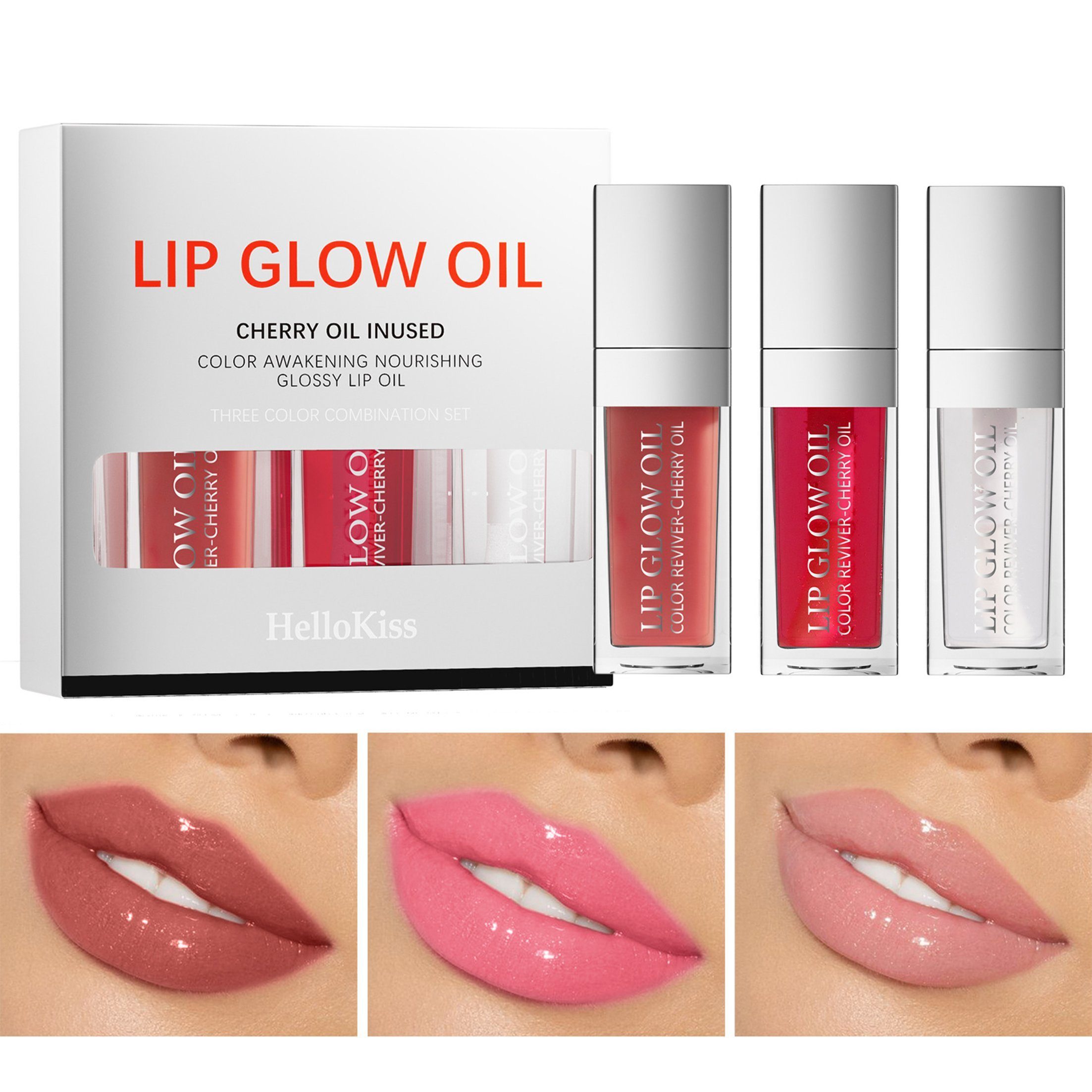 Scheiffy Lipgloss-Set Lip Gloss 3er-Set,Lip Gloss Oil,feuchtigkeitsspendend & pflegend, 3-tlg., feuchtigkeitsspendend,pflegend