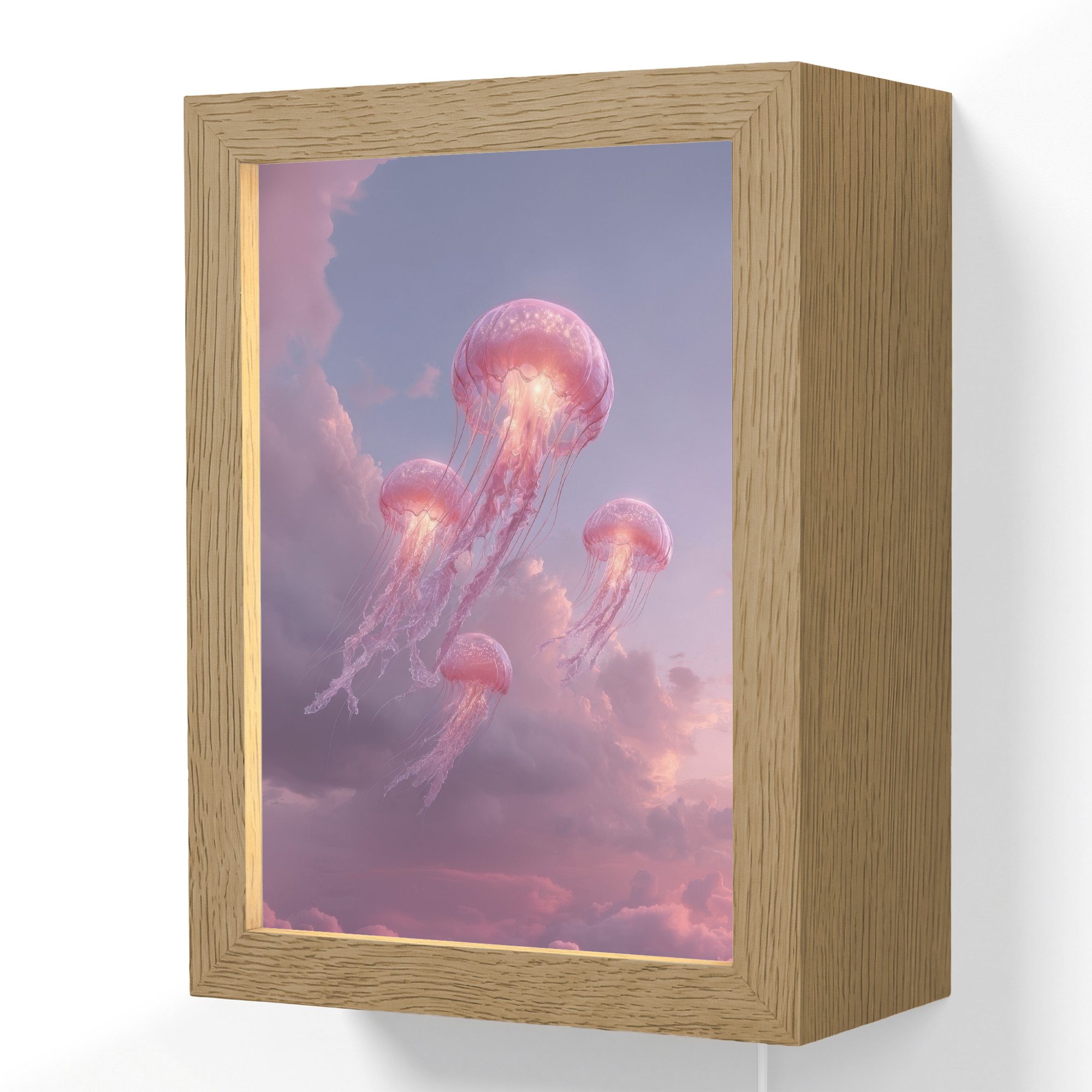 OnlyWow Wandleuchte Lightframe Qualle - Rosa - Wolken, Dimmbar, Farbwechsel, LED, Warmweiß, Kaltweiß, Neutralweiß Einstellbar, Wandlampe Innen, Dimmbar, mit Kabel, LED, Beleuchtung, Wohnzimmer