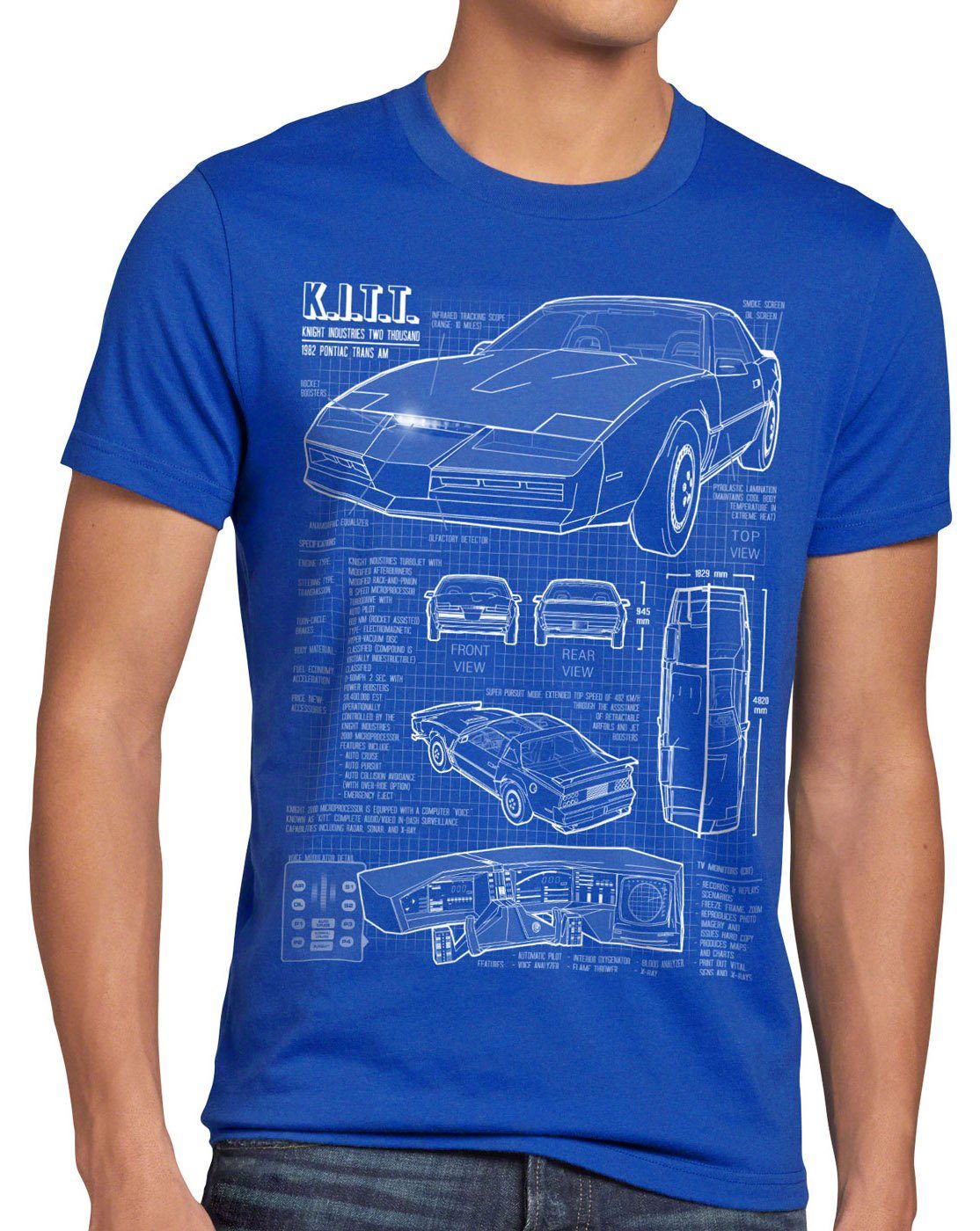 style3 Print-Shirt Herren T-Shirt K.I.T.T. trans am michael knight rider kitt hasselhoff firebird blau