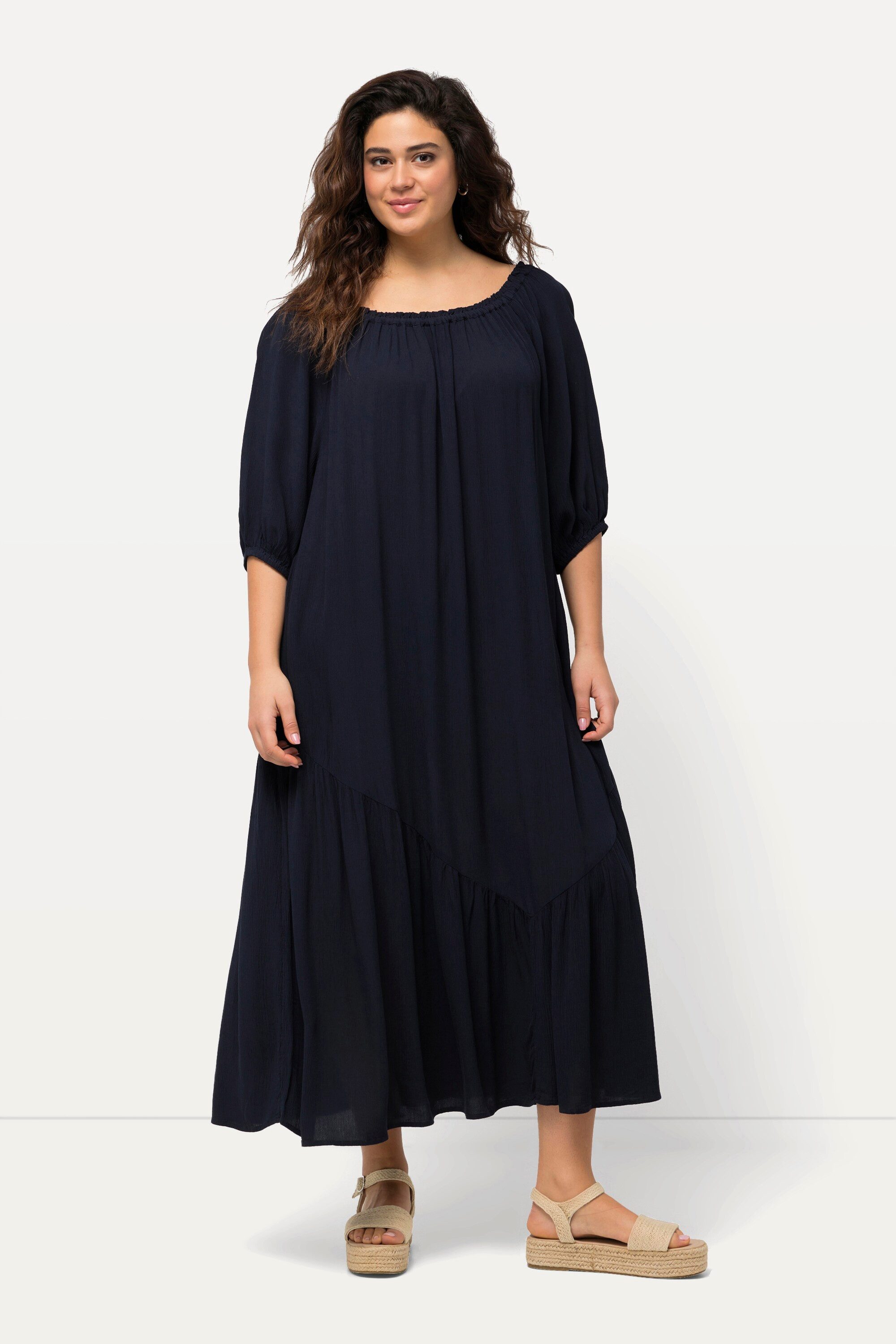 Ulla Popken Maxikleid Midikleid Struktur Volantsaum günstig online kaufen