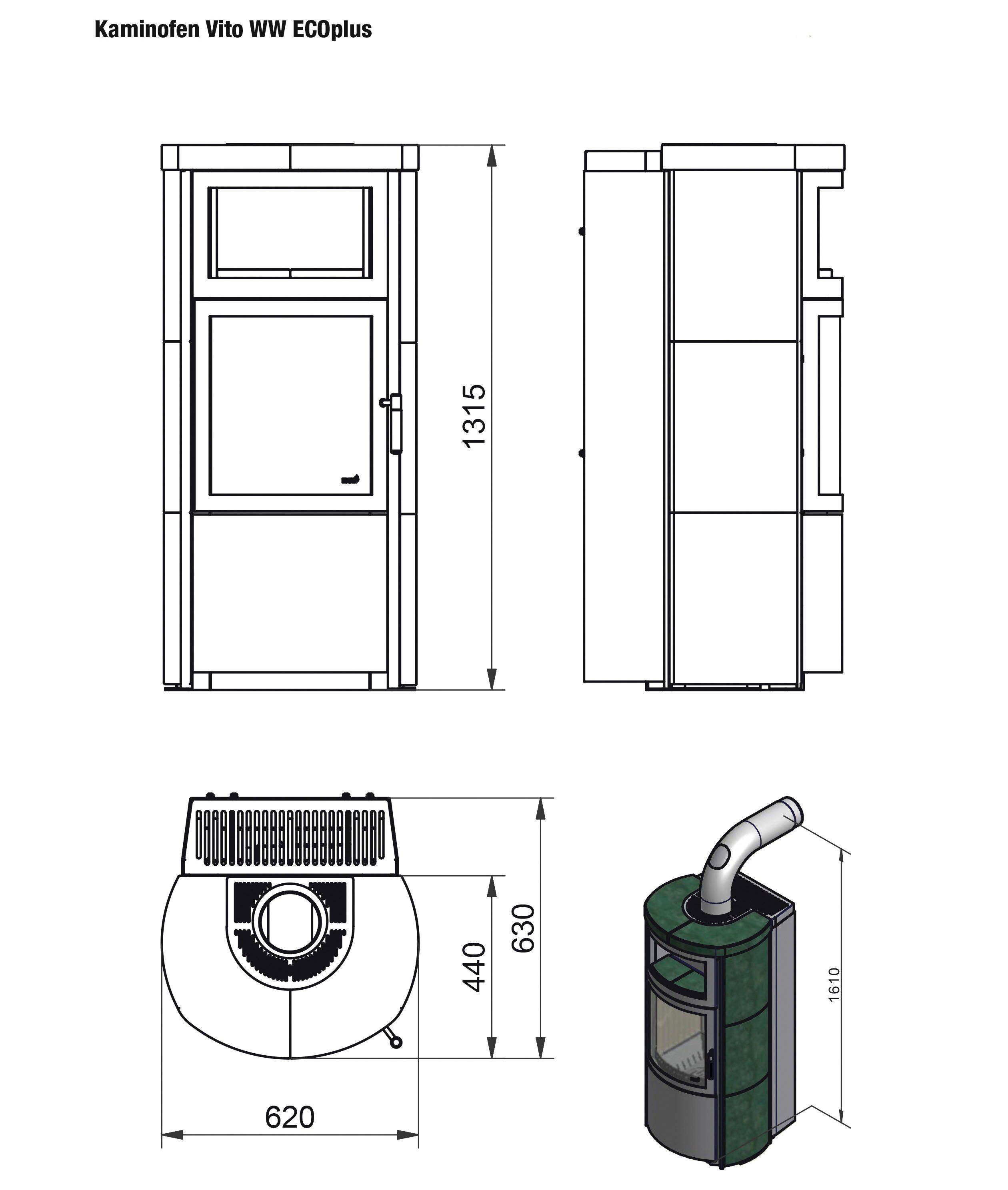 HARK Kaminofen »Vito WW GT ECOplus 8,4 KW«, 3,3 kW, Dauerbrand, Ofenkacheln meteor-schwarz