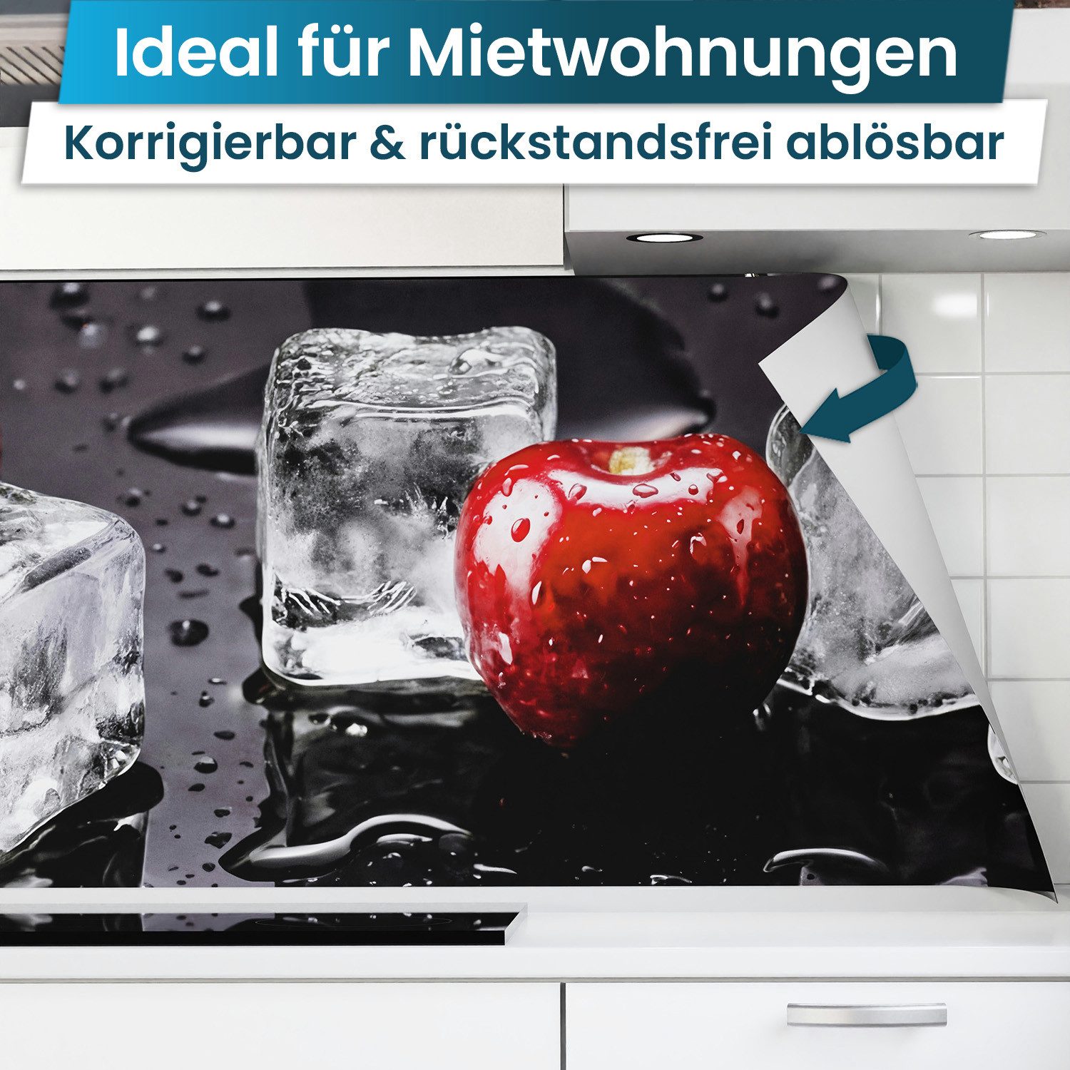 danario Küchenrückwand Folie selbstklebend, Glasoptik, Spritzschutz Küche, ablösbar - 0,8 mm