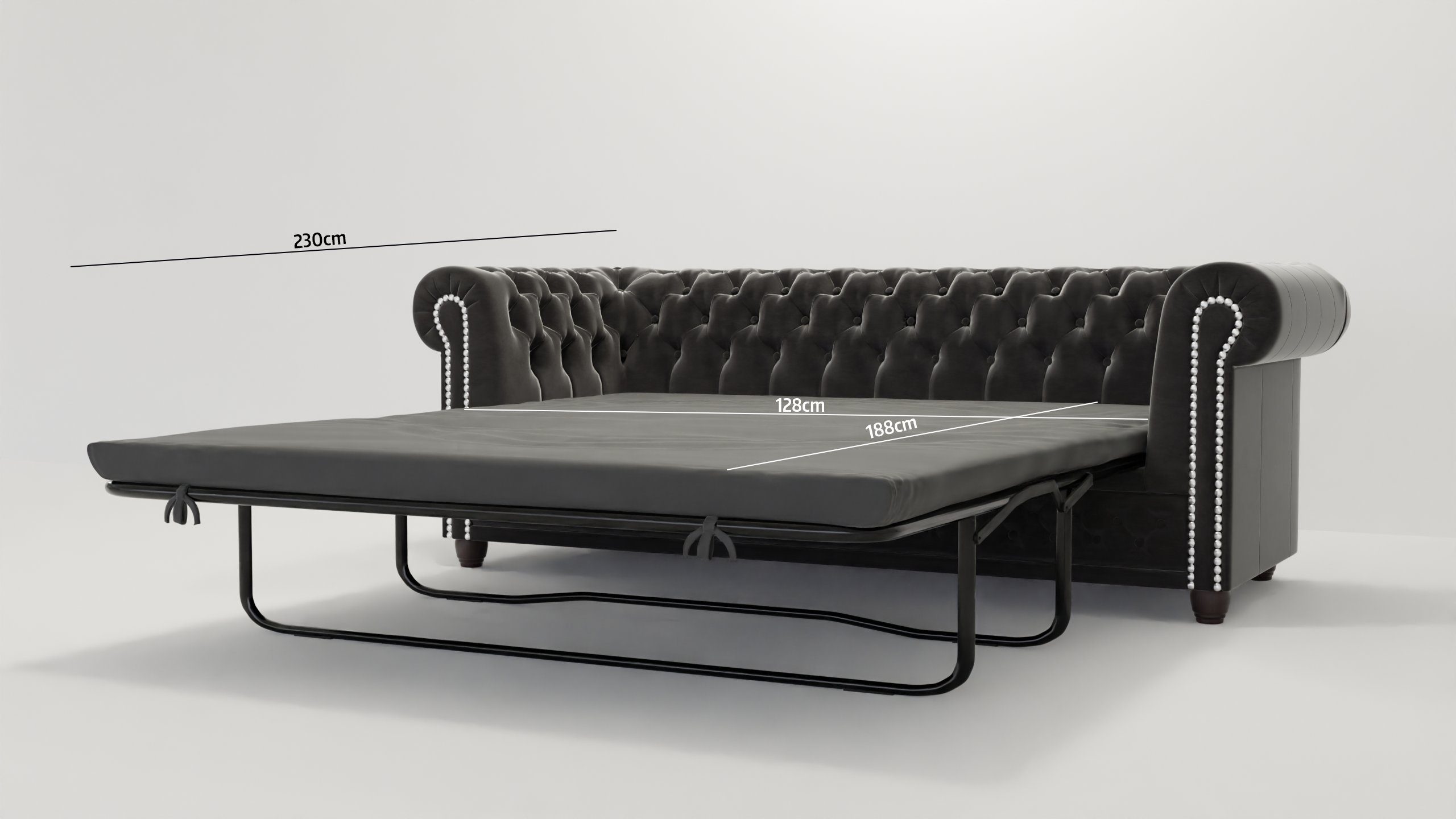 S-Style Möbel Polstergarnitur Chesterfield Lena mit Schlaffunktion 3+2+1 aus Samt-Stoff, Holzfüßen, (3-Sitzer-Sofa mit Schlaffunktion, 2-Sitzer-Sofa, Sessel), m – Bild 4 von 5