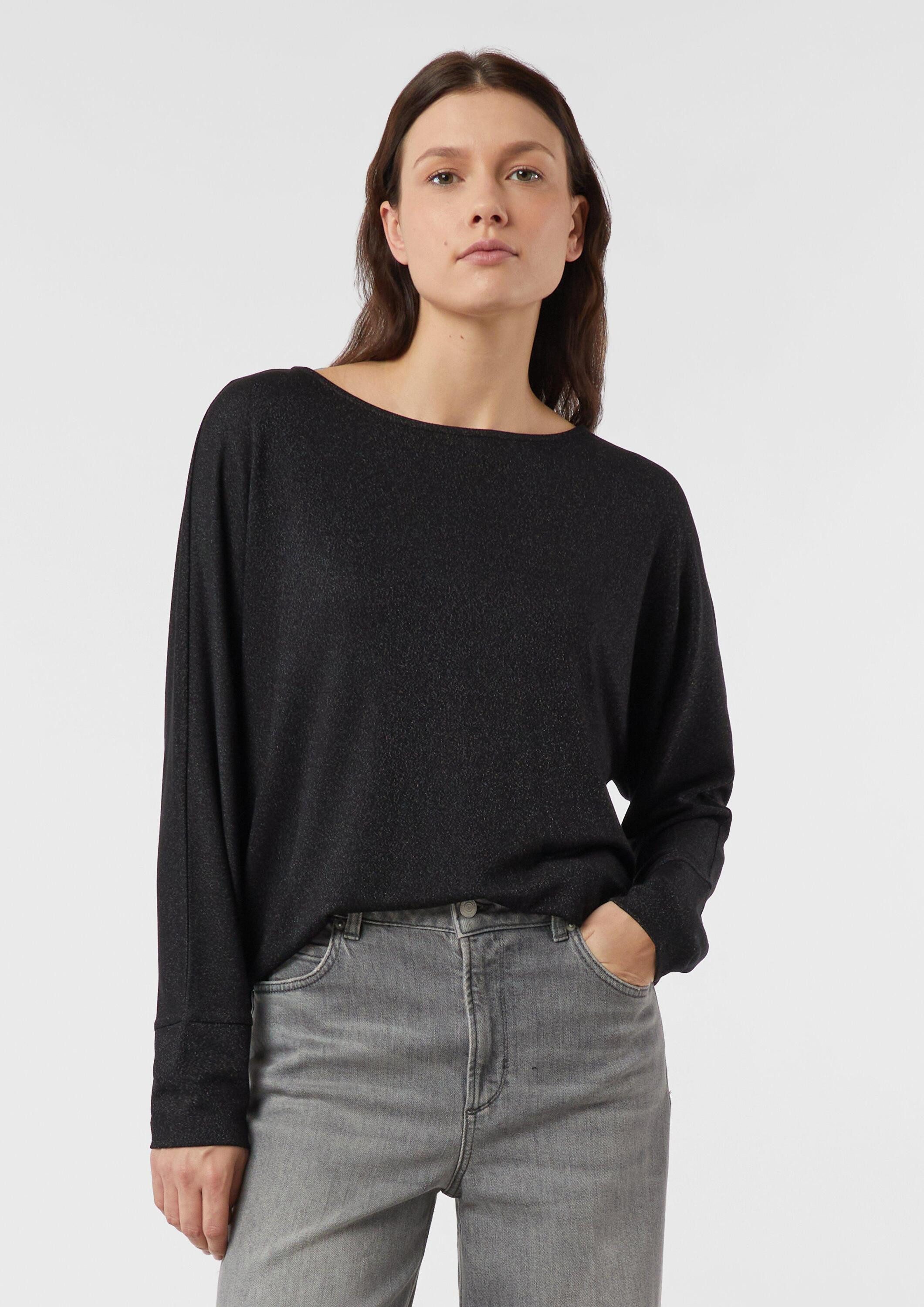 comma Langarmshirt T-Shirt Jerseyshirt mit Fledermausärmeln und Glitzergarn