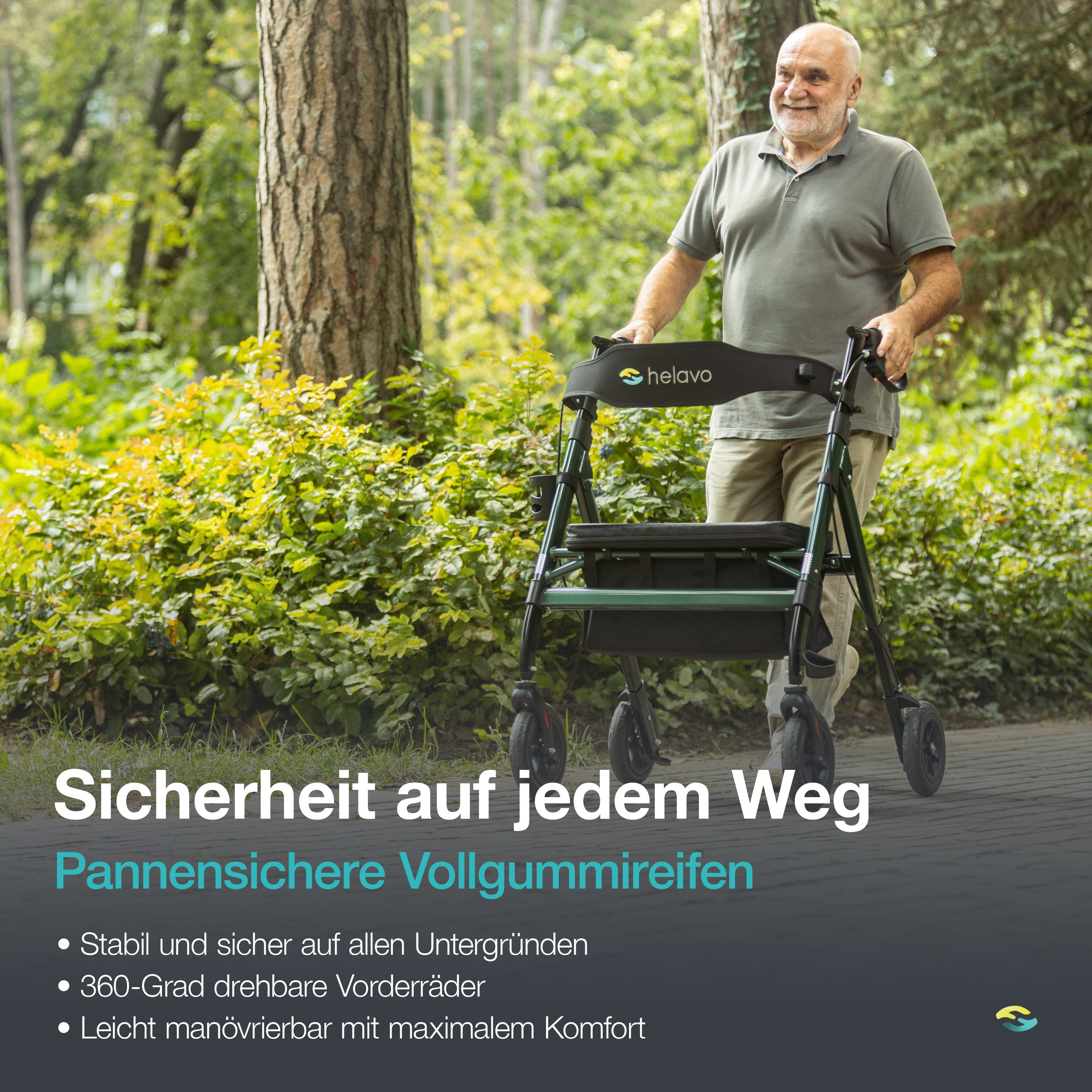 Helavo Rollator H1150, Schwerlastrollator faltbar & extra breit mit Sitz & Einkaufskorb