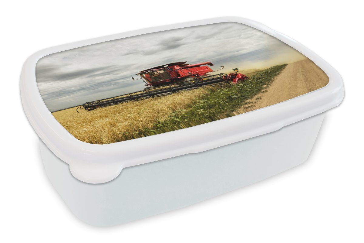 MuchoWow Lunchbox Amerika - Kinder (2-tlg), Jungs und Erwachsene, - Brotbox Brotdose, für Kunststoff, und Mädchen Lebensmittel, weiß für Traktor