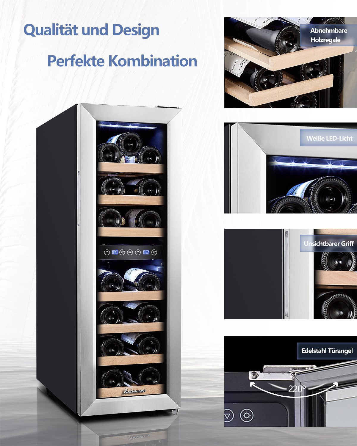 kalamera Weinkühlschrank KRC-35FCSS-1, für 19 Standardflaschen á 0,75l,2 zonen