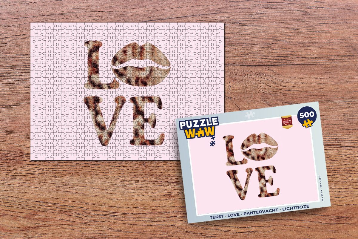 MuchoWow Puzzle Text - Liebe - Panthermantel - Hellrosa, 500 Puzzleteile, Foto-Puzzle, Bilderrätsel, Puzzlespiele, Spielzeug