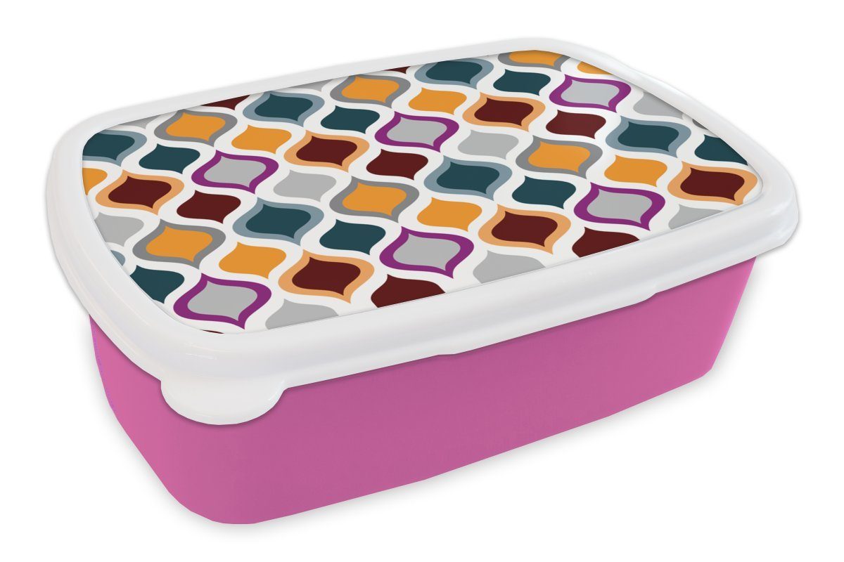 Mädchen, Linie - Kinder, Snackbox, Lunchbox (2-tlg), für Brotbox MuchoWow Muster, Kunststoff Kunststoff, Erwachsene, Brotdose rosa - Retro