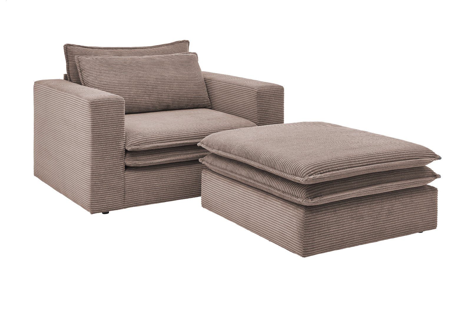 Furn.Design Loveseat Pesaro (XXL Polstersessel mit Cordbezug, Breite 125 cm), wahlweise mit Hocker