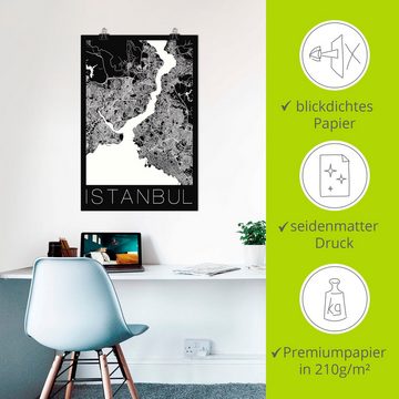 Artland Poster Retro Karte Istanbul Schwarz & Weiß, Landkarten (1 St), als Alubild, Leinwandbild, Wandaufkleber oder Poster in versch. Größen