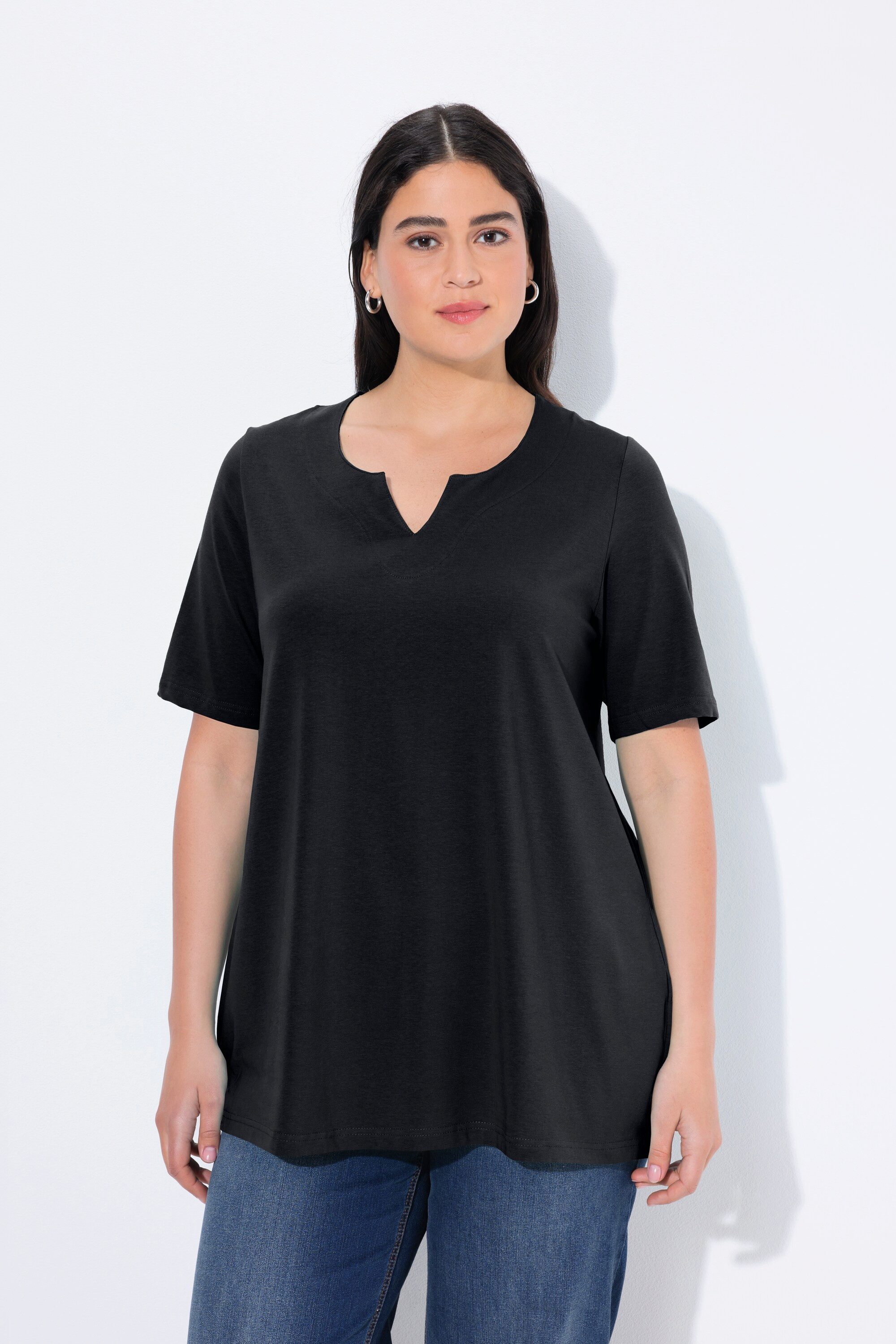 Ulla Popken T-Shirt T-Shirt A-Linie Tunika-Ausschnitt Halbarm günstig online kaufen