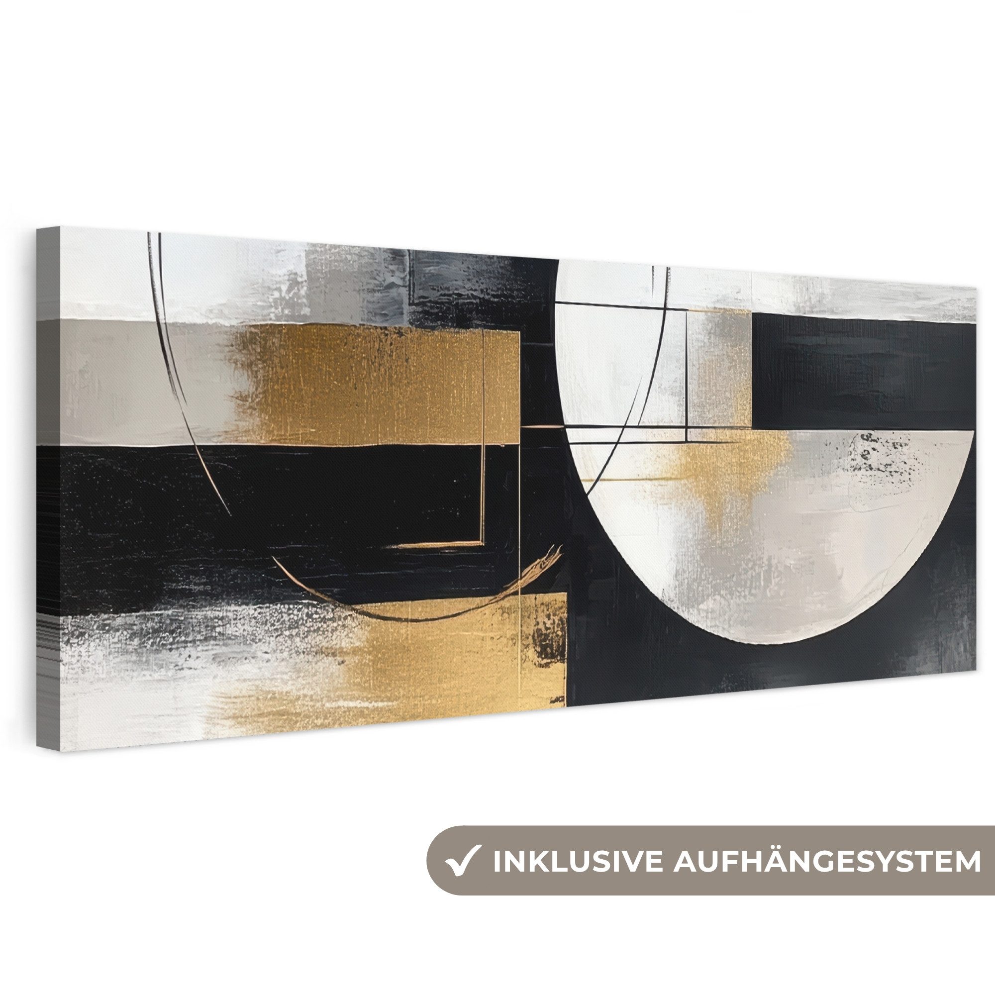OneMillionCanvasses® Leinwandbild Panorama Abstrakt - Gold - Silber - Formen - Ästhetik, Fotodruck (1 St), Leinwandbilder XXL Wohnzimmer, Deko Aesthetic 150x50 cm