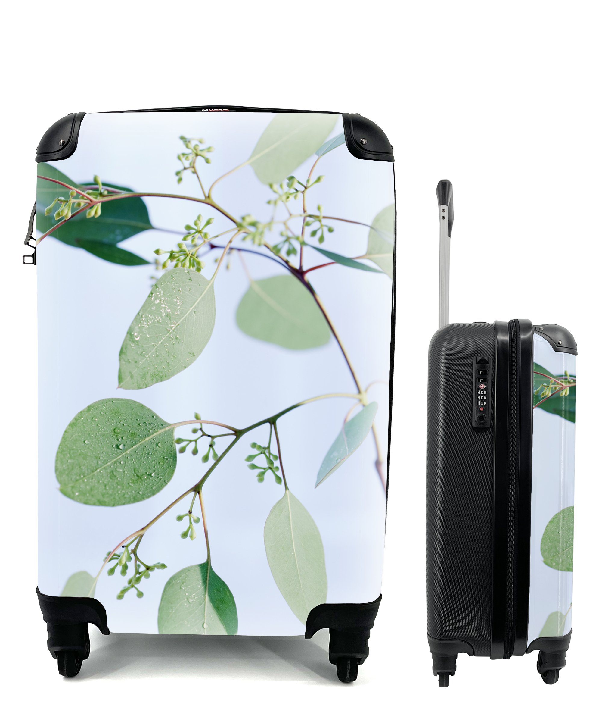 MuchoWow Handgepäckkoffer Eukalyptuszweige mit Blättern, 4 Rollen, Reisetasche mit rollen, Handgepäck für Ferien, Trolley, Reisekoffer