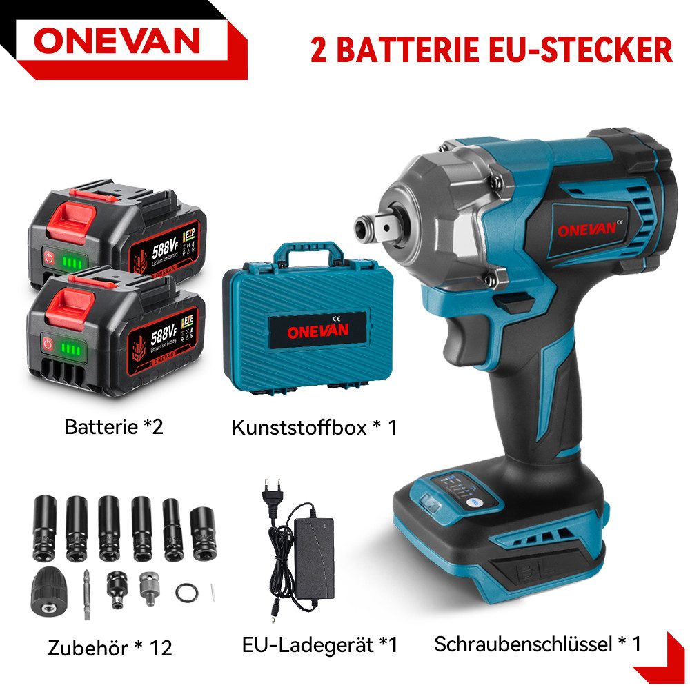 ONEVAN Akku-Schlagschrauber 950Nm 1/2 Zoll Bürstenloser Elektro Schlagschra günstig online kaufen