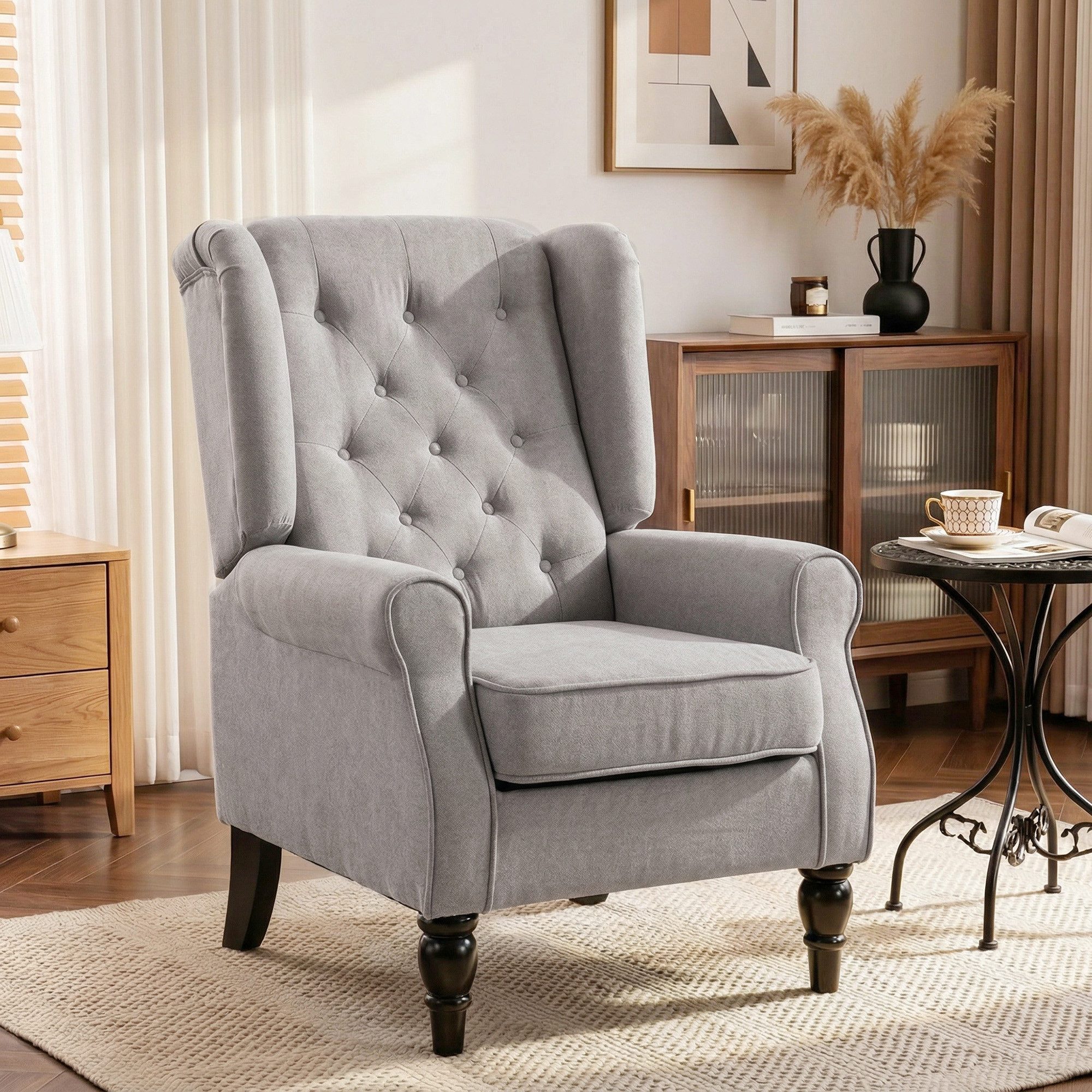 HOMCOM Sessel Ohrensessel Armlehnensessel mit Kissen und Holzbeinen (Ohrensessel, 1-St., Relaxsessel), für Wohnzimmer, Braun