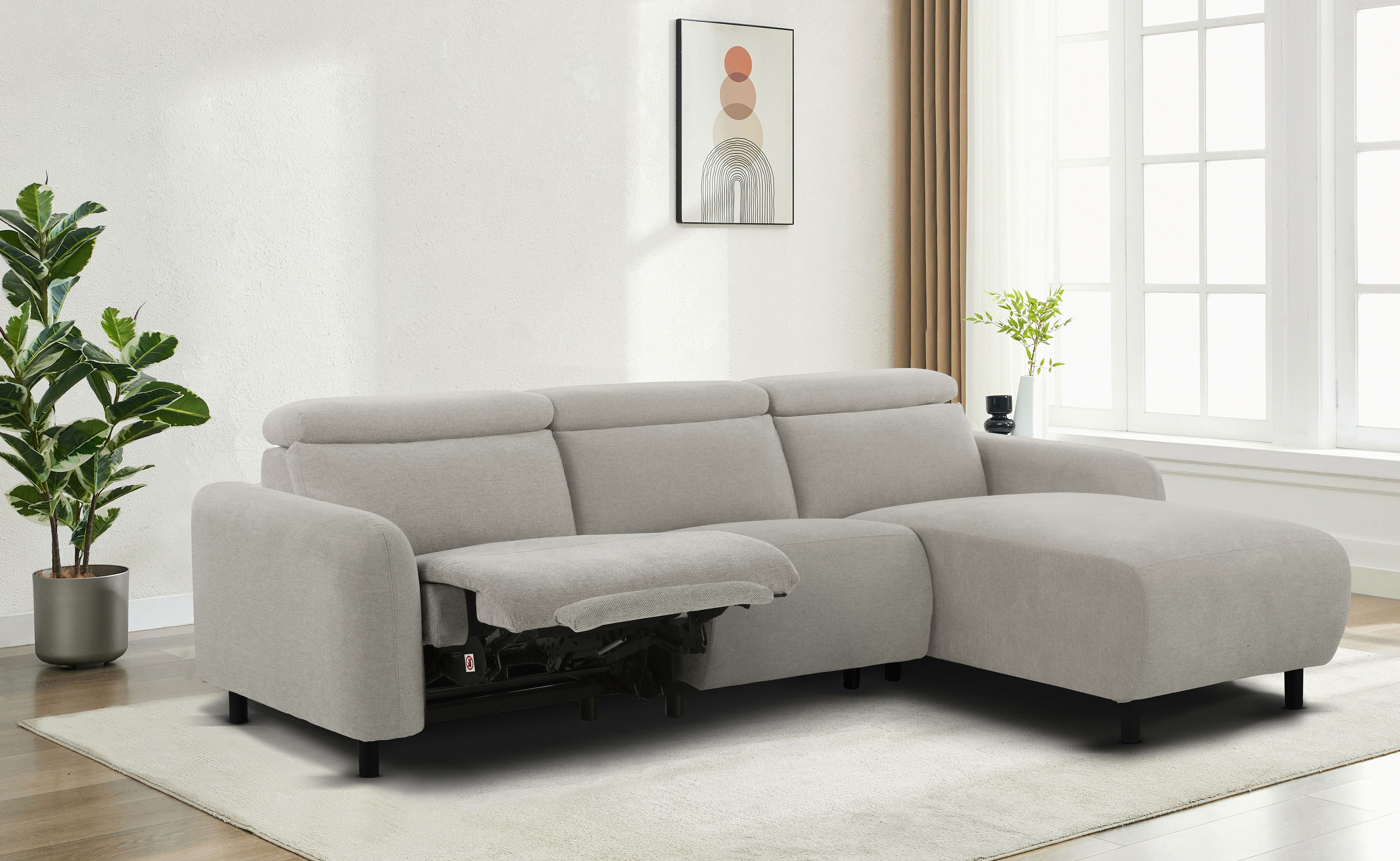 OTTO home Ecksofa SKAANE Struktur, L-Form, 274 cm, manuelle/elektrische Relaxfunktion, rundes Design, Kopfteilverstellung, Federkernpolsterung