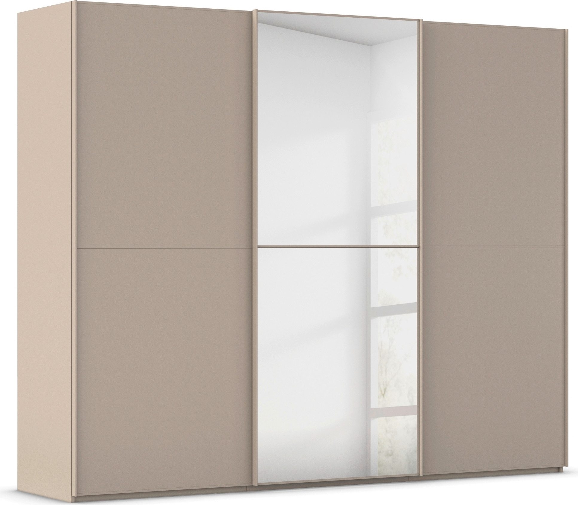 rauch Schwebetürenschrank Kleiderschrank Schrank Garderobe Schlafzimmerschrank SCALE-DUO edle zweigeteilte Türen, Spiegel und 3 Zierleisten MADE IN GERMANY