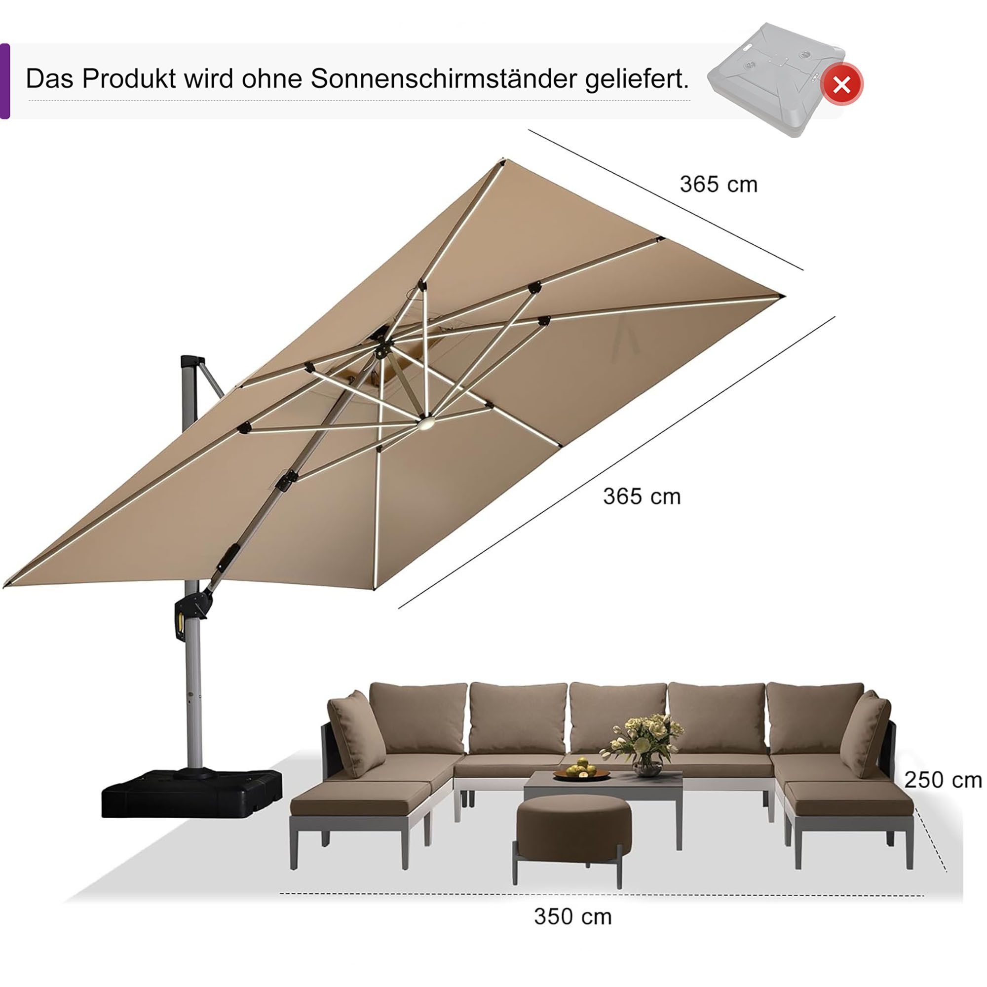PURPLE LEAF Ampelschirm Quadratischer Außenbereich Sonnenschirm, günstig online kaufen