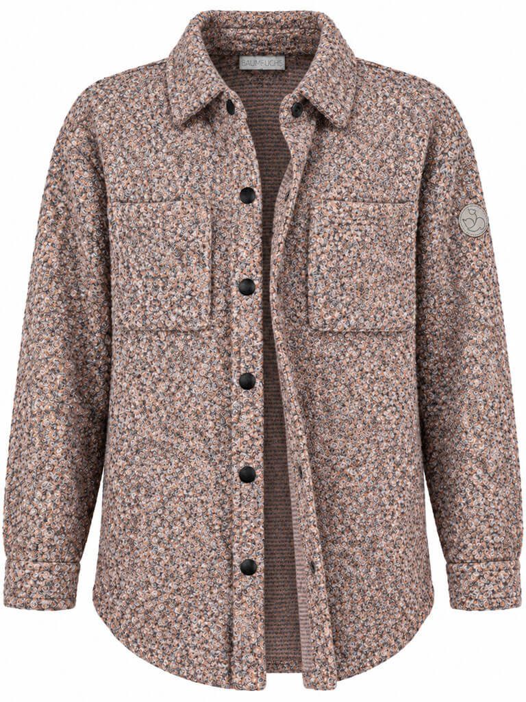 Baumfuchs Strickfleecejacke Damen Strickfleece-Overshirt Meliert - Fleecejacke Übergangsjacke Strickfleeceware, Druckknopf-Verschluss, Hemdkragen, Brusttaschen