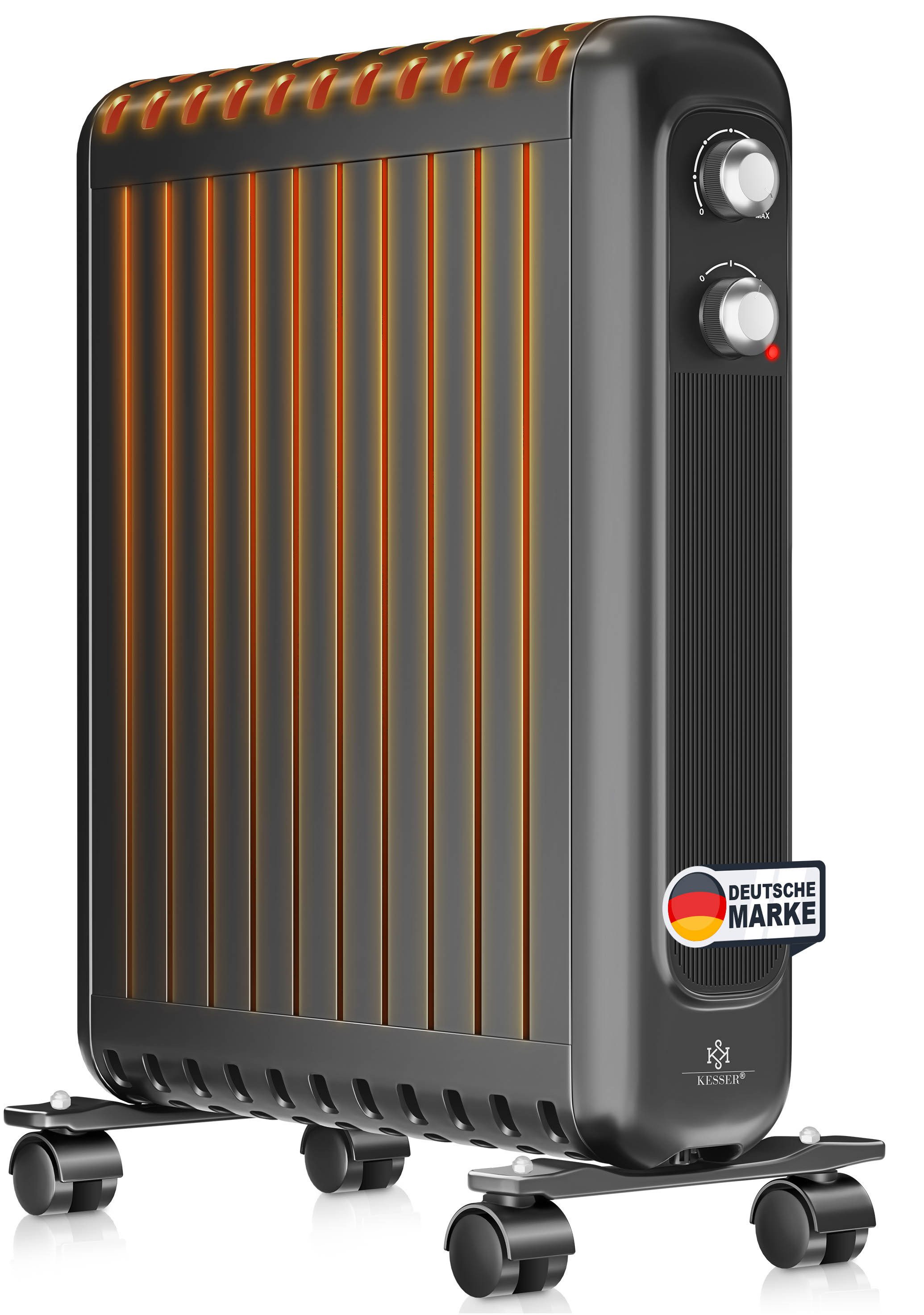 KESSER Ölradiator Elektroheizung ölgefüllt mit Thermostat, 3 Heizstufen & 360° Rollen, 2500 W, IP54 Schutzgehäuse, Schnell Heizlüfter, Konvektor Heizung elektrisch