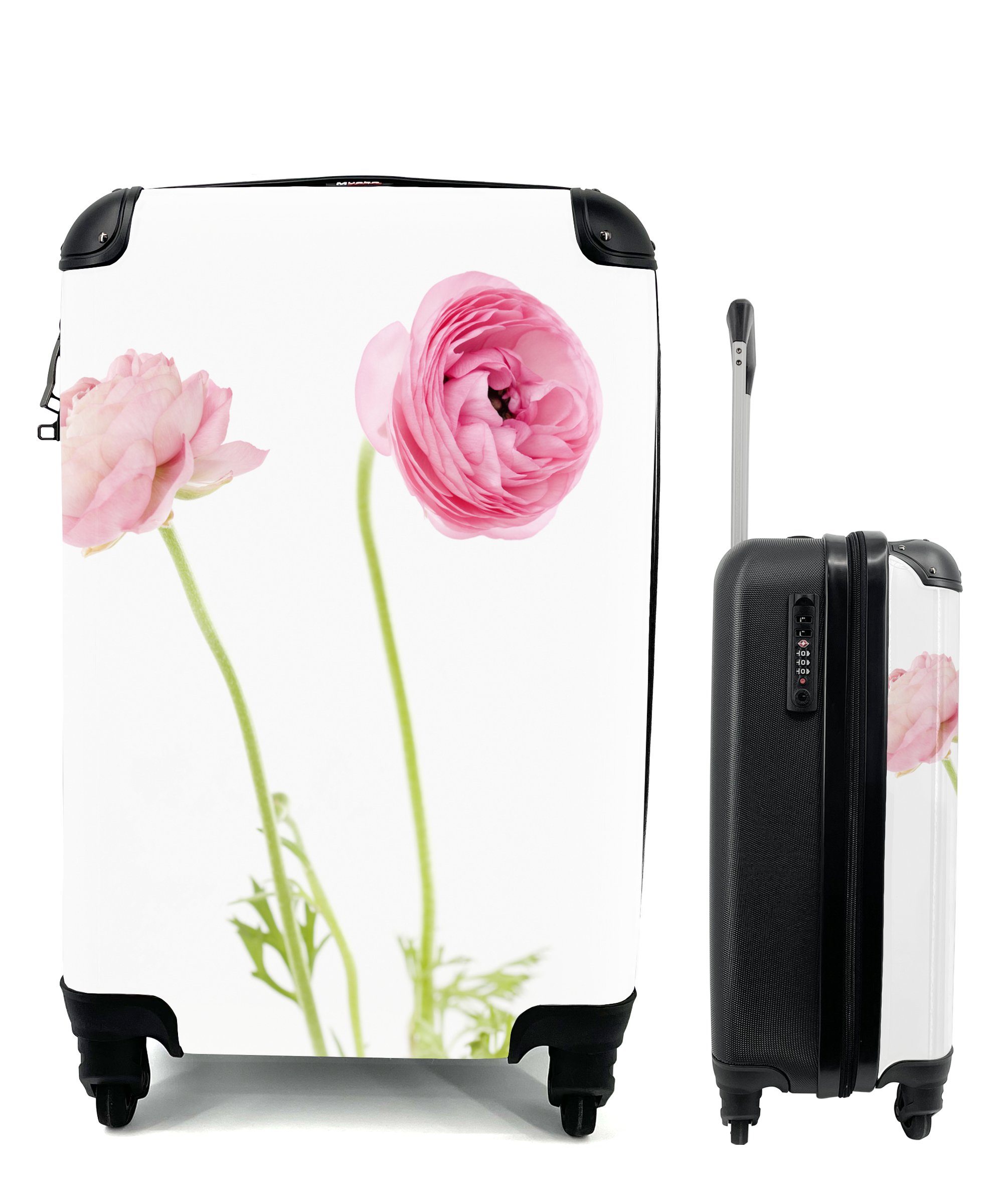 MuchoWow Handgepäckkoffer Rosa Butterblumen mit weißem Hintergrund, 4 Rollen, Reisetasche mit rollen, Handgepäck für Ferien, Trolley, Reisekoffer