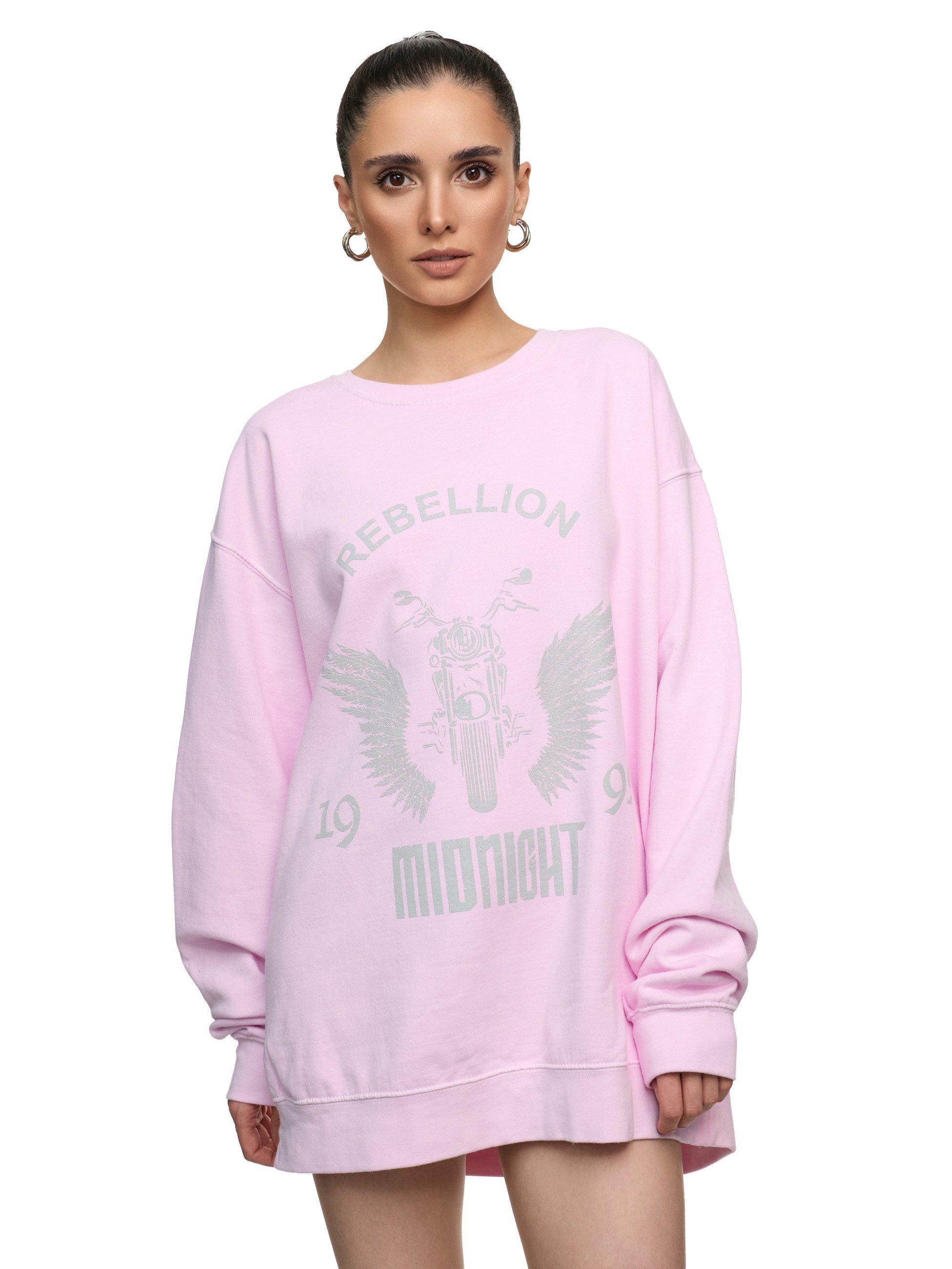 Worldclassca Sweatshirt Worldclassca Oversized Sweatshirt REBELLION Print Langarm Pullover PRINT - REBELLION - MIDNIGHT - MOTORCYCLE CLUB - ANGEL