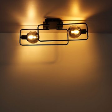 Globo Deckenleuchte, Leuchtmittel nicht inklusive, Deckenleuchte Wohnzimmerlampe Metall schwarz Glas rauchfarben L 61 cm