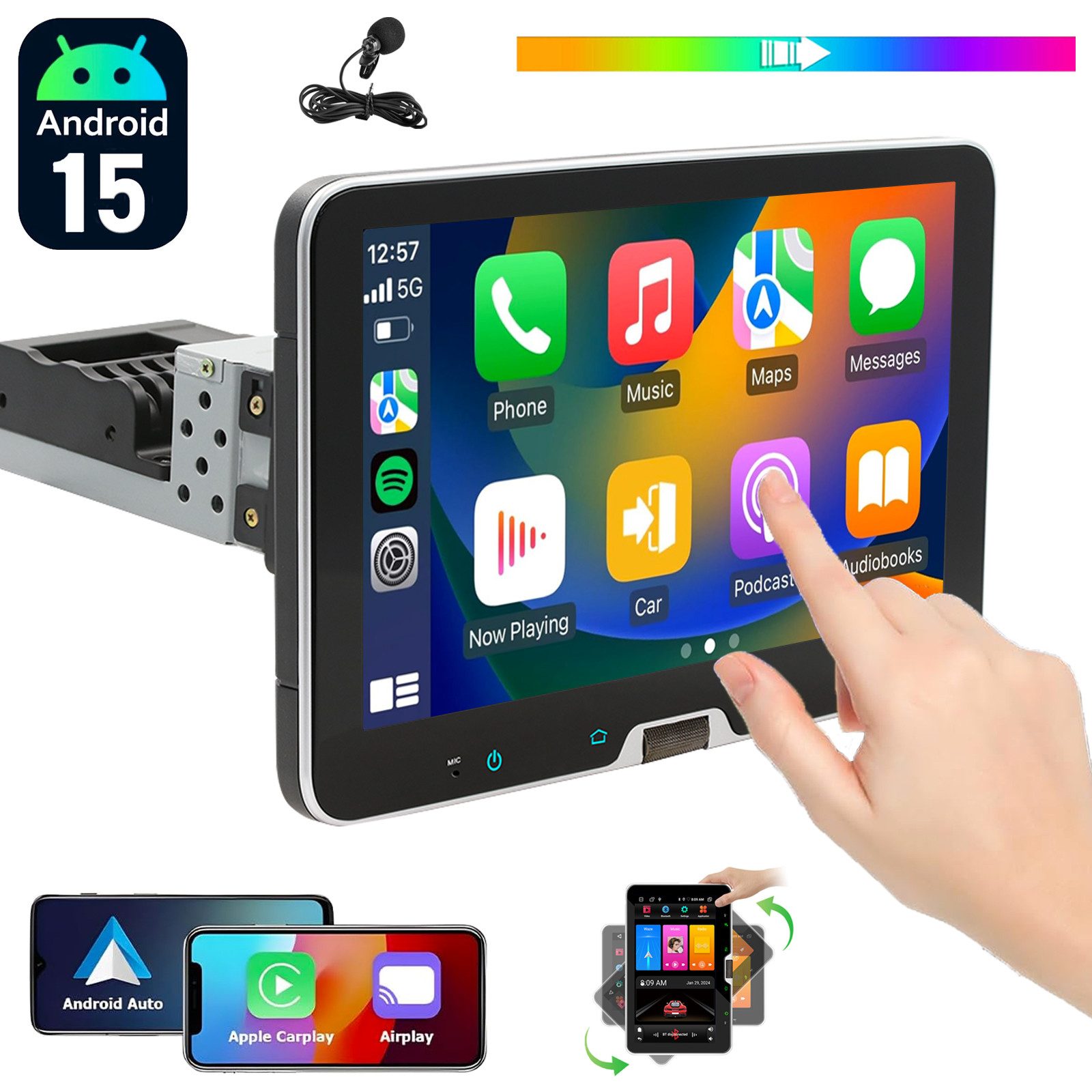 ESSGOO DAB+ 1DIN Autoradio Android15 4+64GB Carplay Navi WiFi 360° drehbarer Autoradio (DAB (optional), DAB+ (optional), FM, RDS, 4+64GB(optional), Carplay Android Auto Bluetooth EQ USB GPS Navi WIFI Touchscreen)