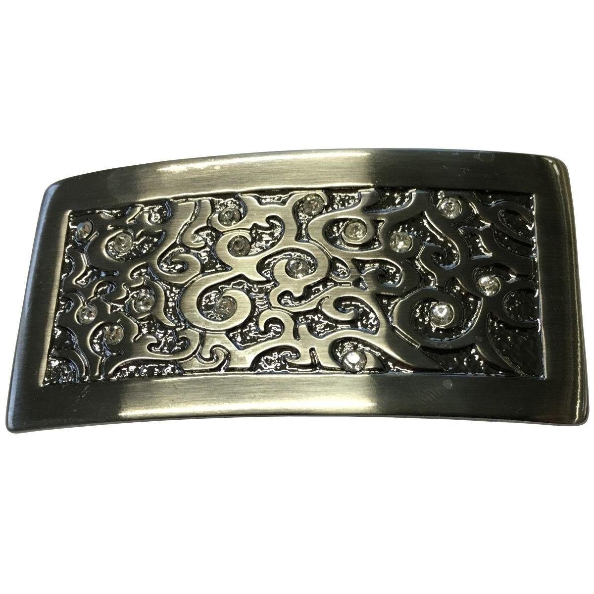 BELTINGER Gürtelschnalle Platte mit Straß 4,0 cm - Buckle Gürtelschließe 40mm - Mit hochwertige Silber, mit Steinen