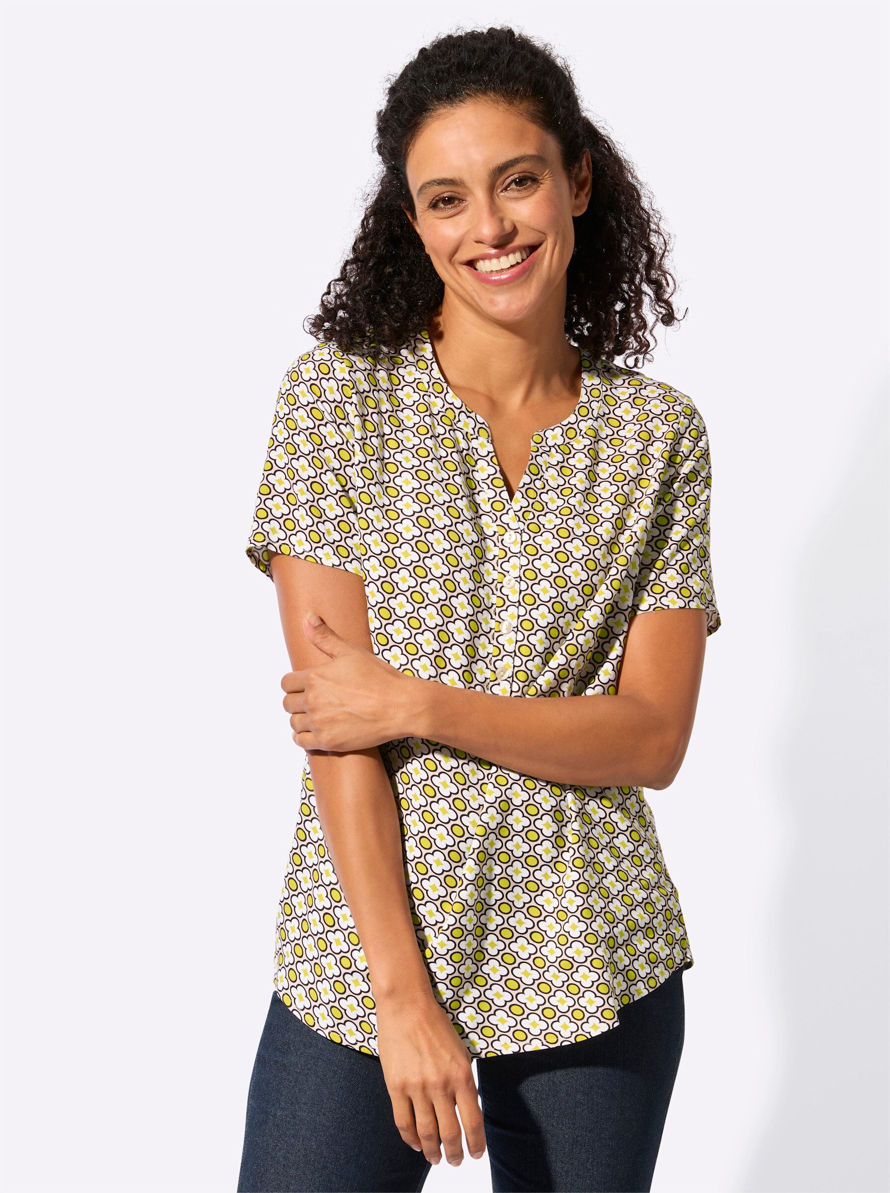 Witt Klassische Bluse Druckbluse Kurzarm