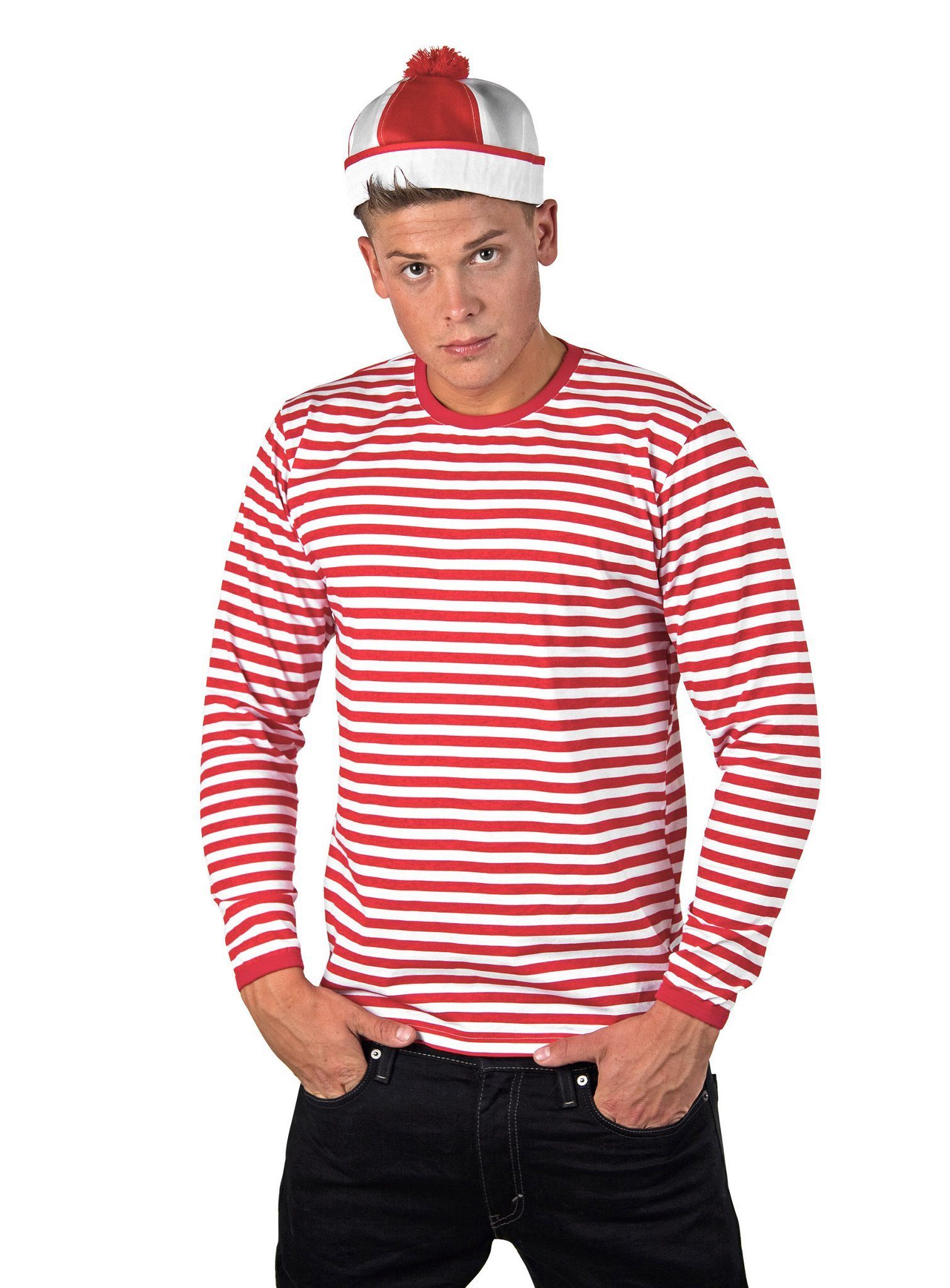 Rubie´s T-Shirt Ringelshirt langarm rot-weiß Rot-weiß gestreiftes  Langarmshirt für traditionsreiche Verkleidungen