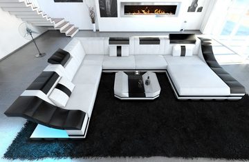 Sofa Dreams Wohnlandschaft Ledercouch Sofa Leder Turino XXL U Form Ledersofa, Couch, mit LED, wahlweise mit Bettfunktion als Schlafsofa, Designersofa
