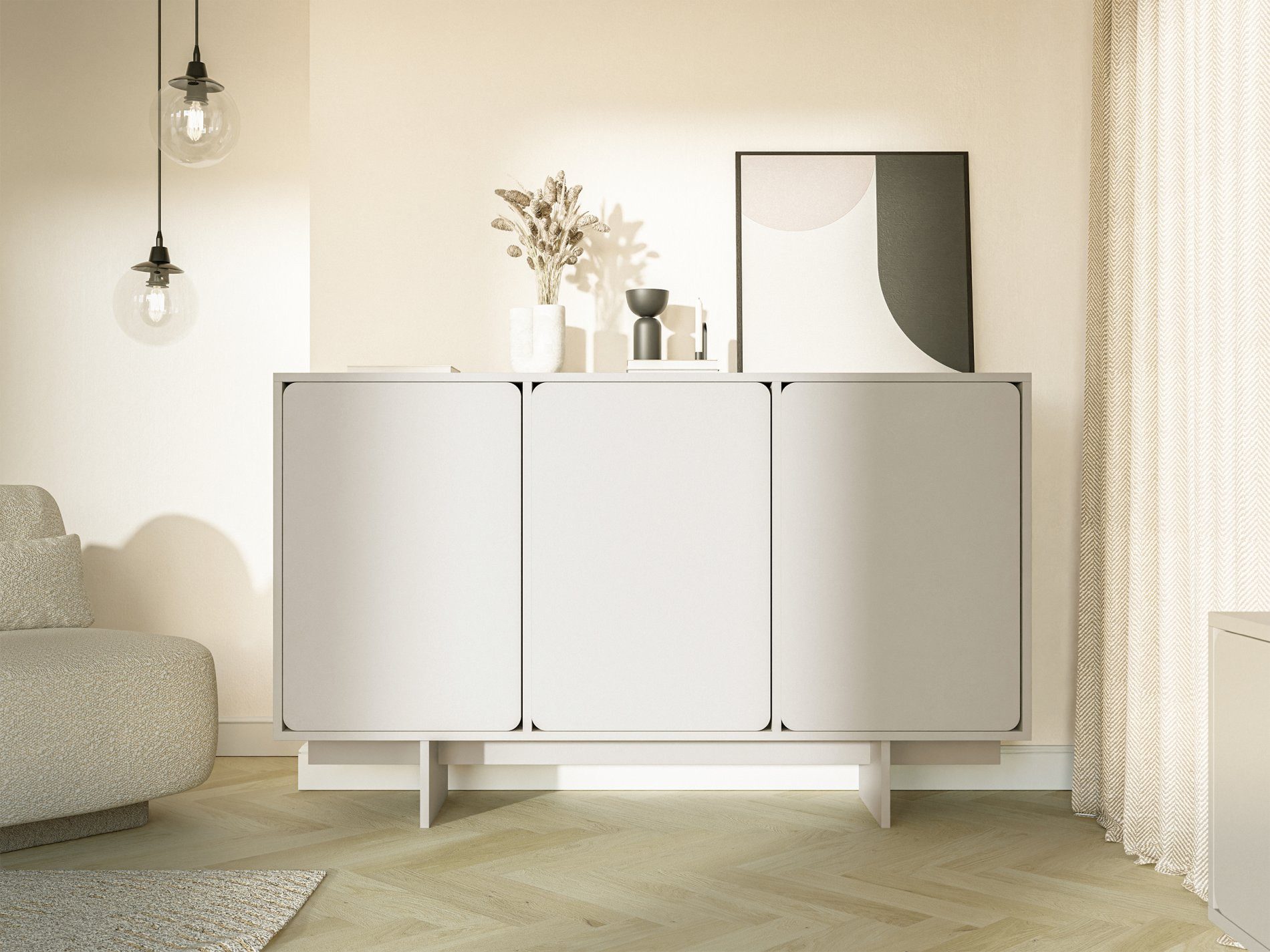 Selsey Sideboard WUWU, 3-türig mit 6 Fächern greige 150 cm günstig online kaufen