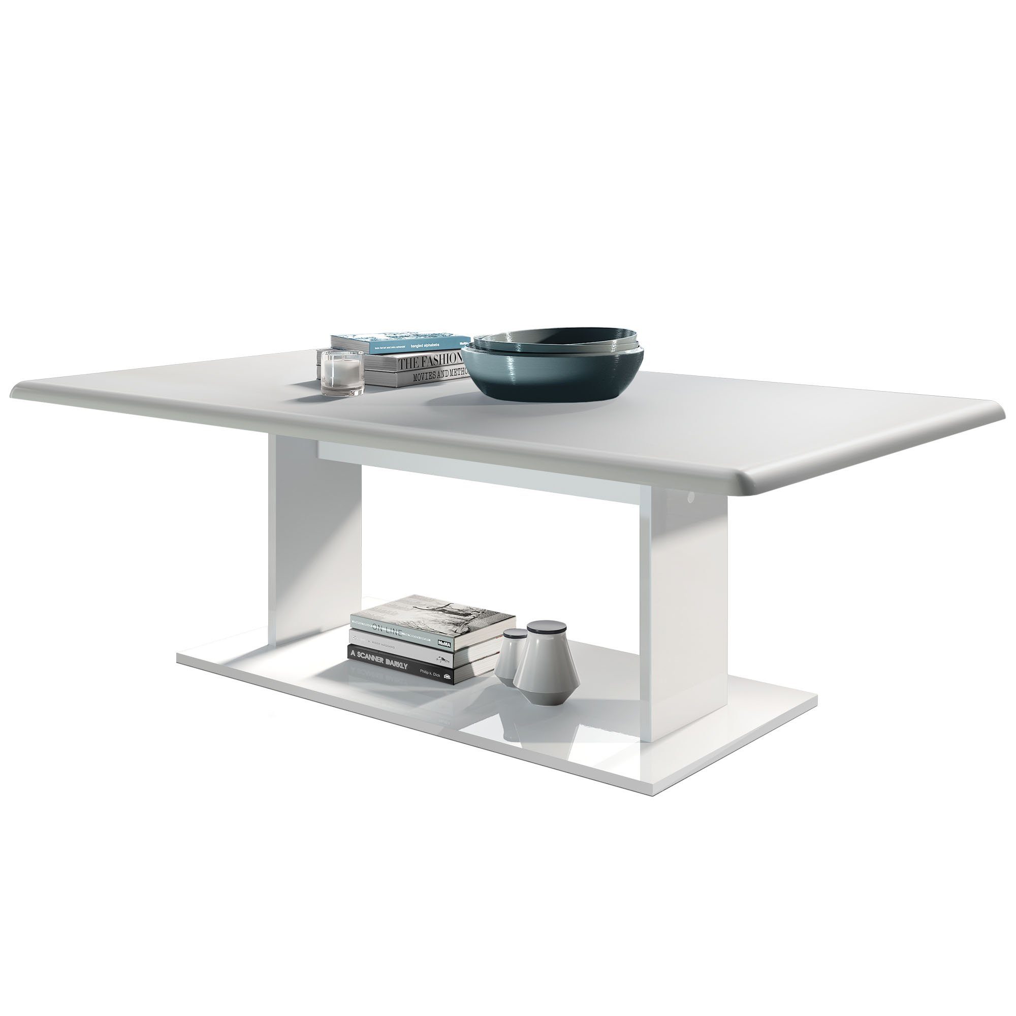 Vladon Couchtisch Mono (Wohnzimmertisch, mit Ablageboden), Weiß matt (120 x 40 x 70)