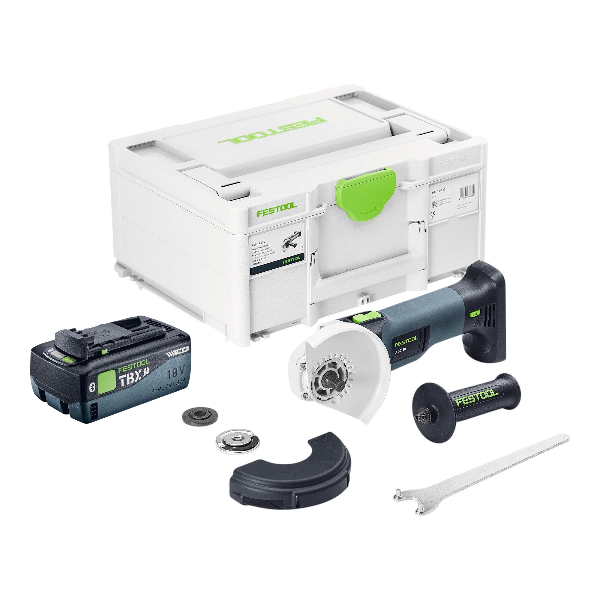 FESTOOL Akku-Winkelschleifer AGC 18-125 EB-Basic 18 V 125 mm Brushless + 1x Akku 8,0 Ah + Systainer